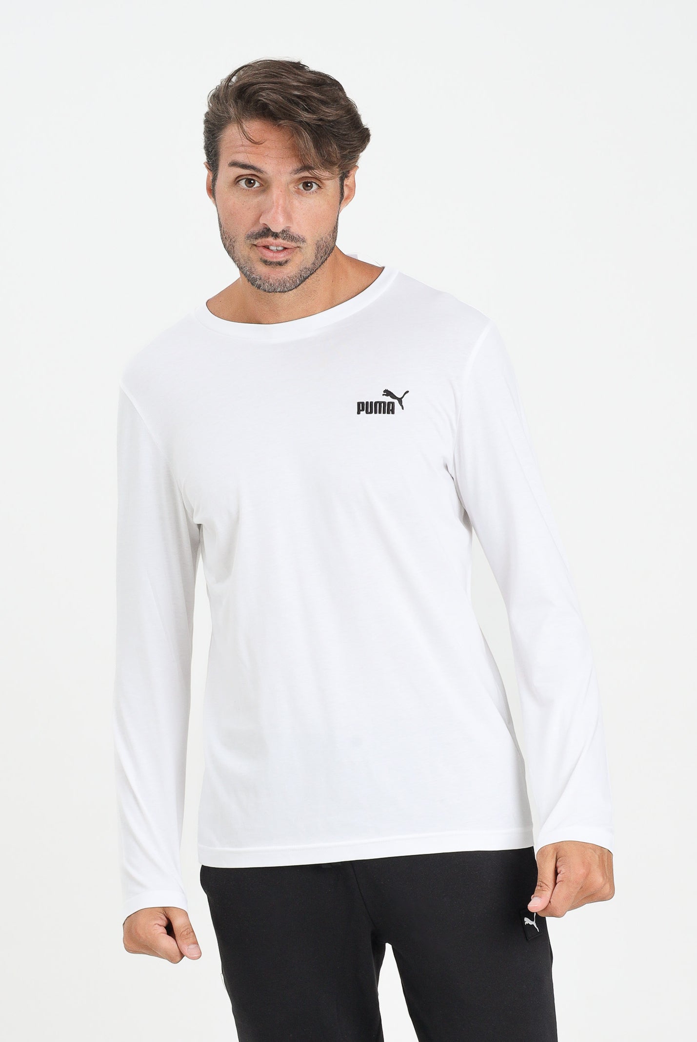 PUMA T-shirt a manica lunga Essentials con logo N. 1 bianca da uomo 682546 02 PUMA