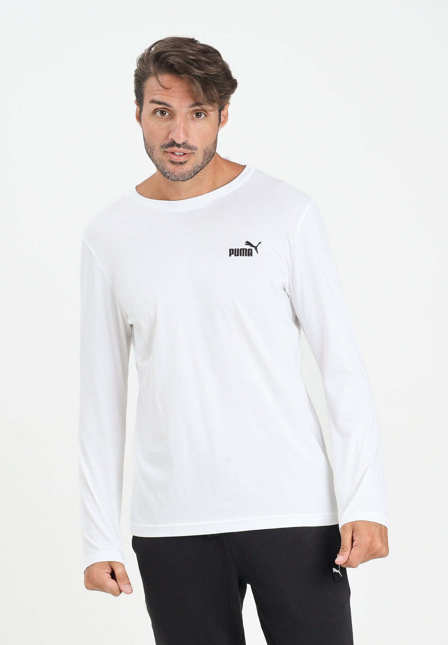 PUMA T-shirt a manica lunga Essentials con logo N. 1 bianca da uomo 682546 02 PUMA