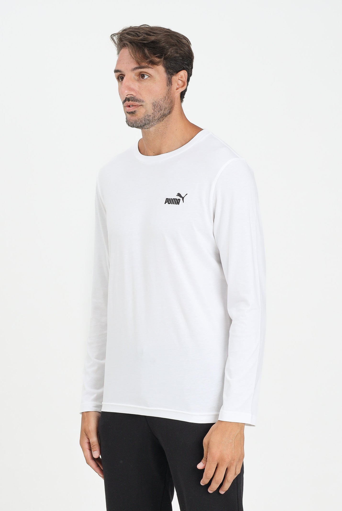 PUMA T-shirt a manica lunga Essentials con logo N. 1 bianca da uomo 682546 02 PUMA