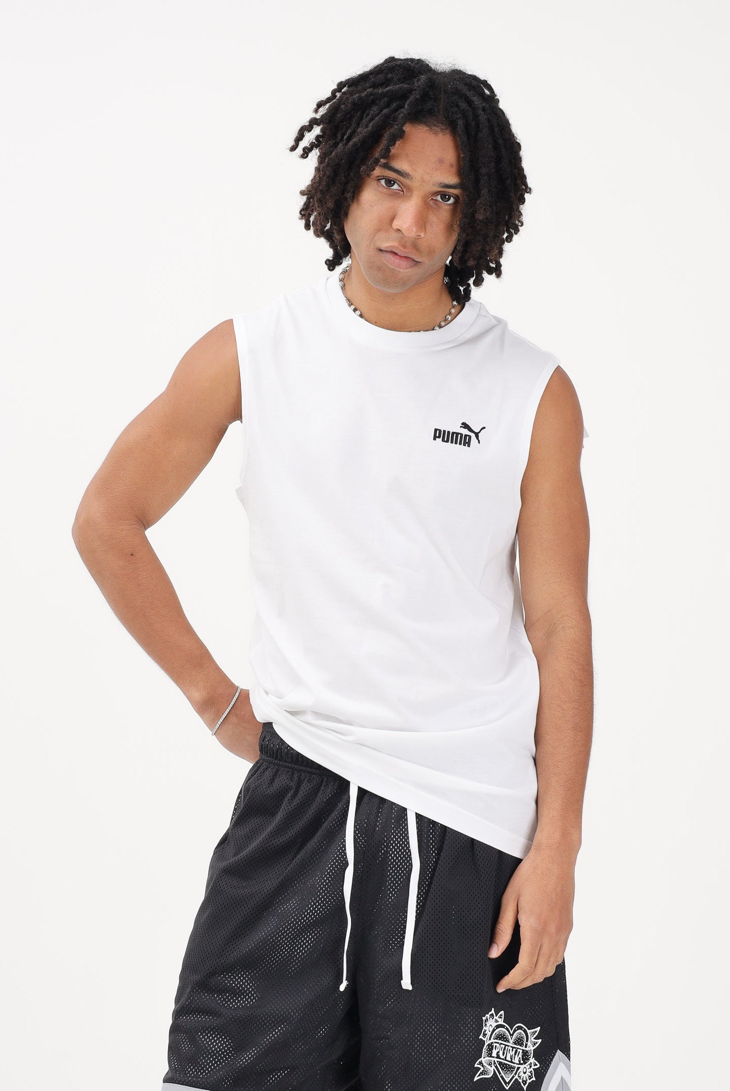 PUMA T-shirt senza maniche Essentials bianca da uomo 682626 02 PUMA
