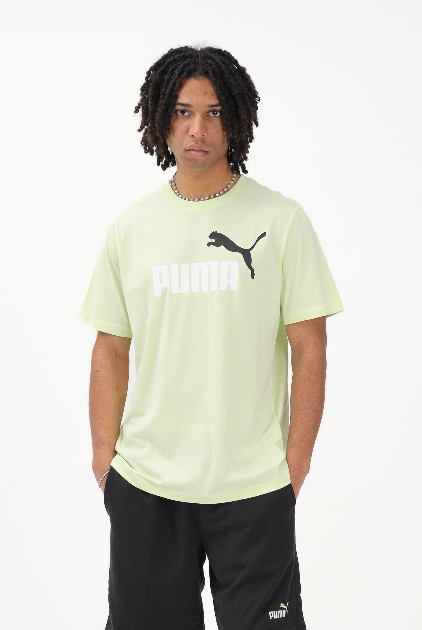 PUMA T-shirt a manica corta Essentials 2 Colour N.1 Logo verde lime da uomo 684708 76 PUMA