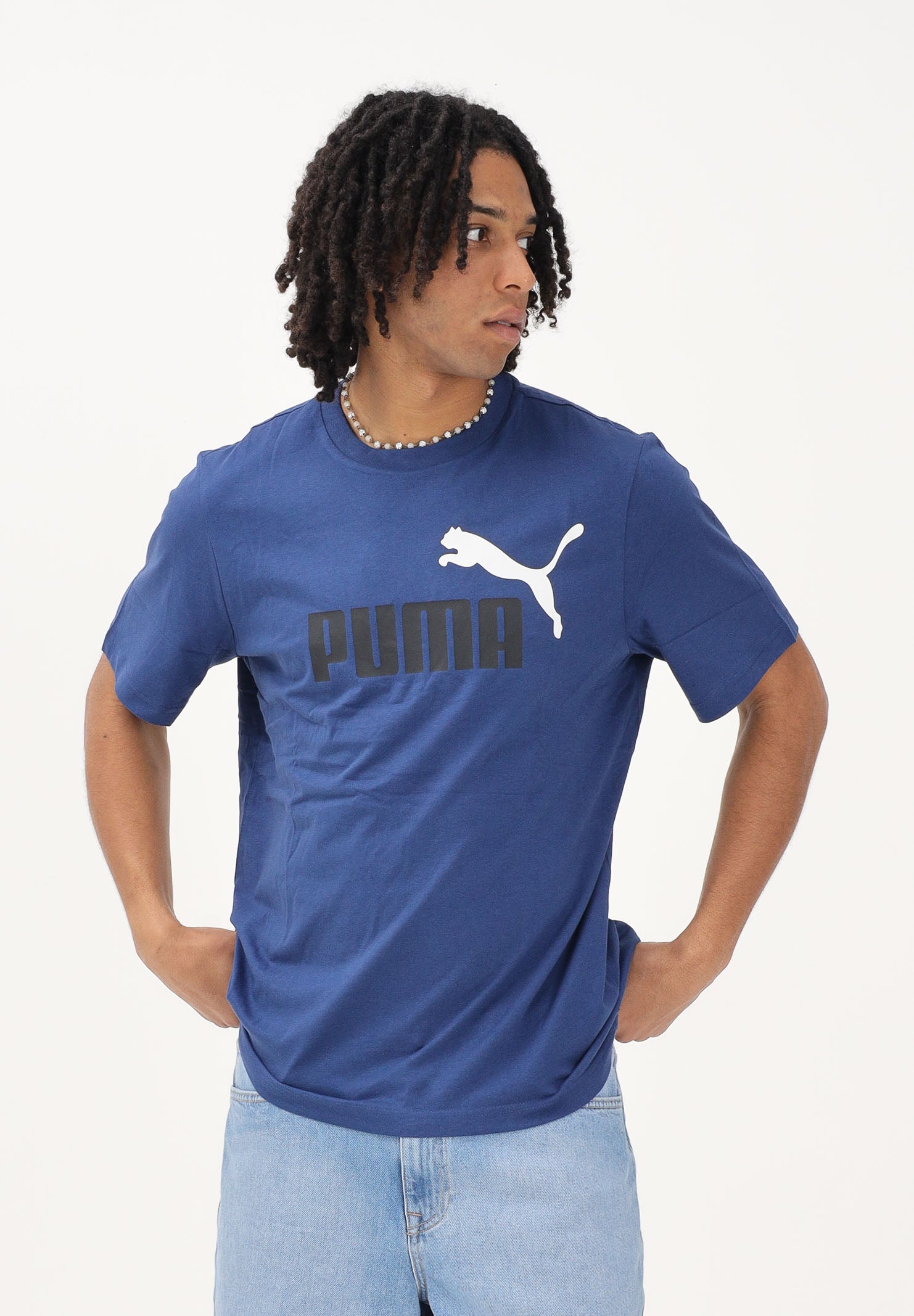 PUMA T-shirt a manica corta Essentials 2 Colour N.1 Logo blu da uomo 684708 79 PUMA