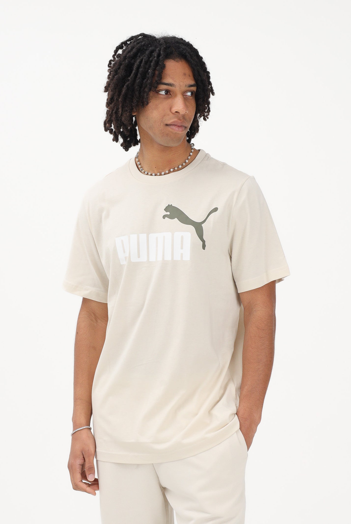 PUMA T-shirt a manica corta Essentials 2 Colour N.1 Logo panna da uomo 684708 86 PUMA