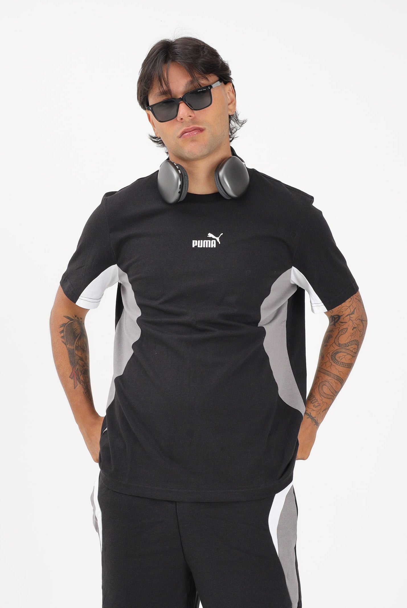 PUMA T-shirt a manica corta Essentials Block nera da uomo 691698 01 PUMA