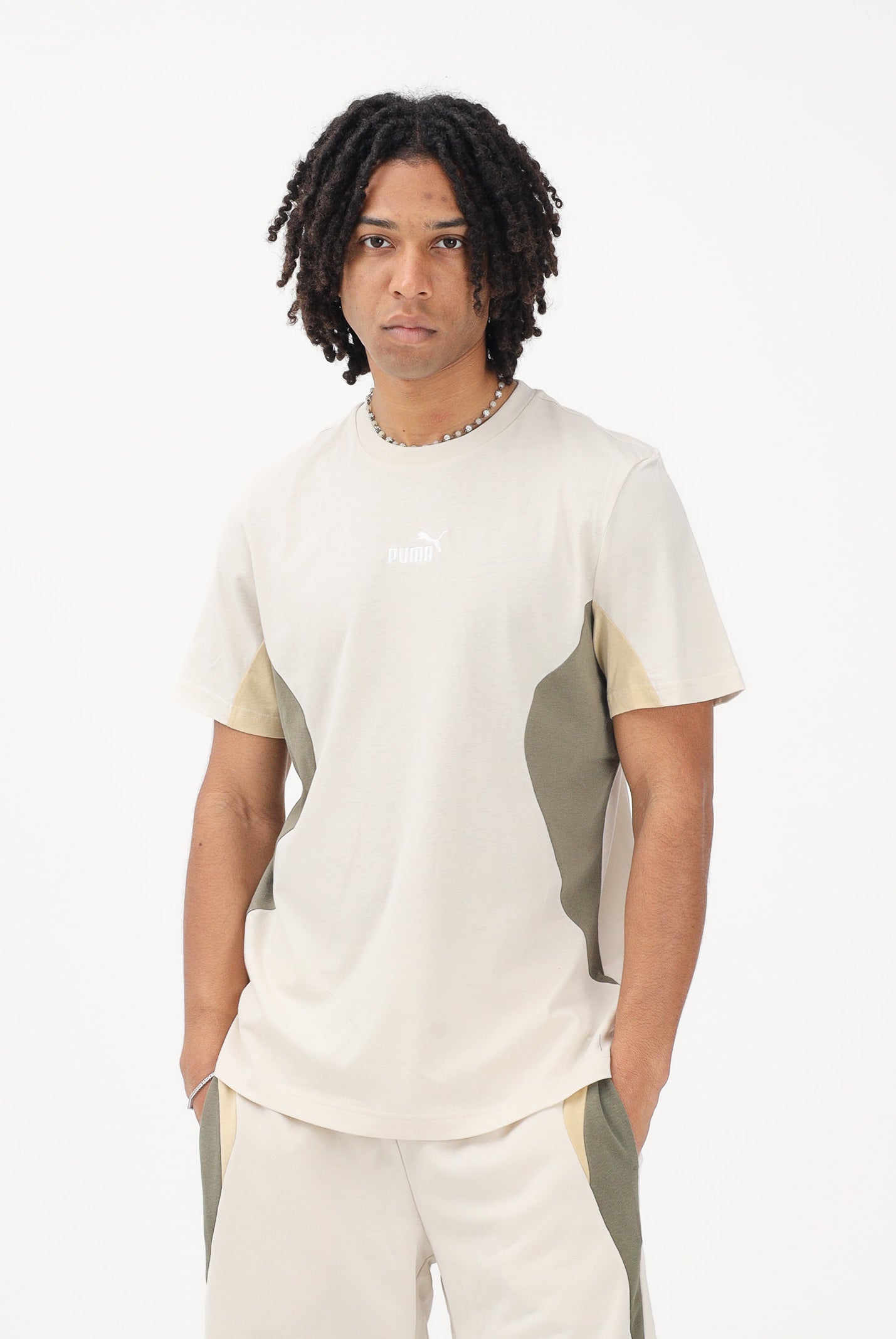 PUMA T-shirt a manica corta Essentials Block panna da uomo 691698 87 PUMA