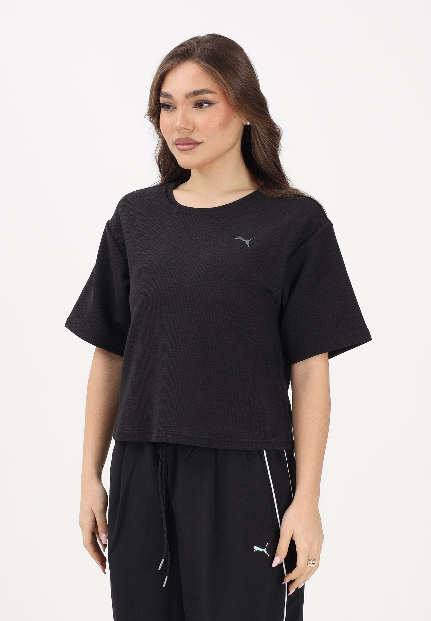PUMA T-shirt a manica corta Essentials Elevated Relaxed nera da donna 691813 01 PUMA