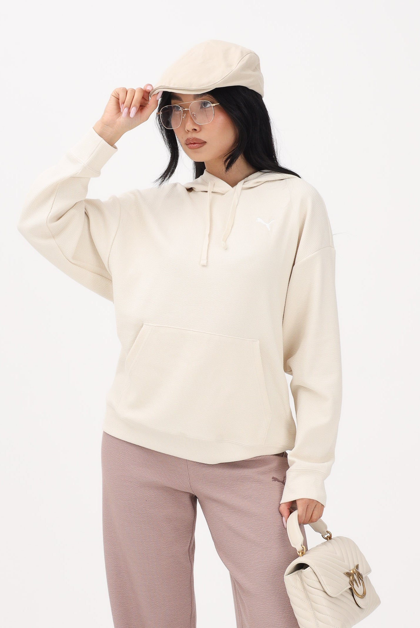 PUMA Felpa con cappuccio Essentials Elevated panna da donna 691814 87 PUMA