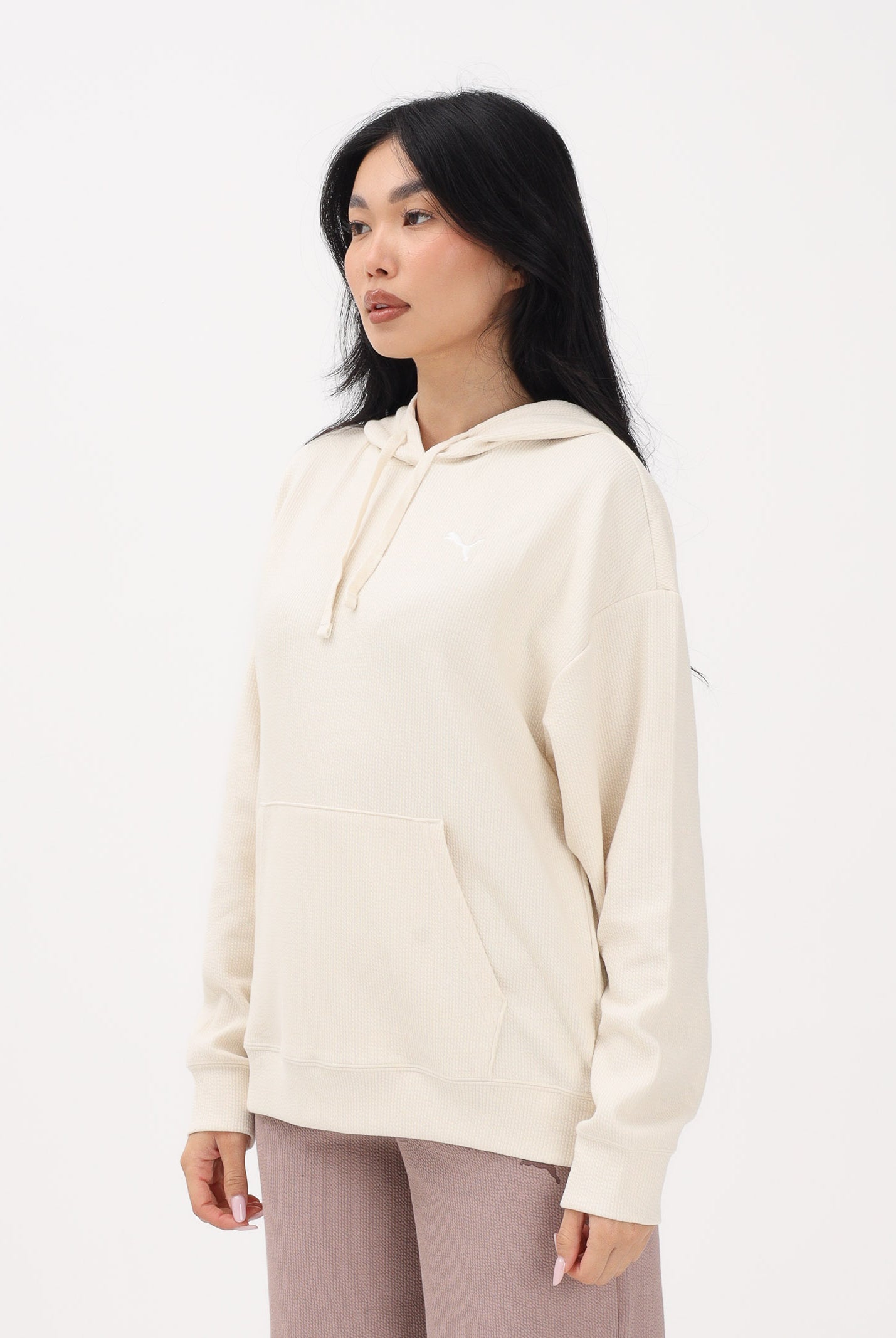 PUMA Felpa con cappuccio Essentials Elevated panna da donna 691814 87 PUMA