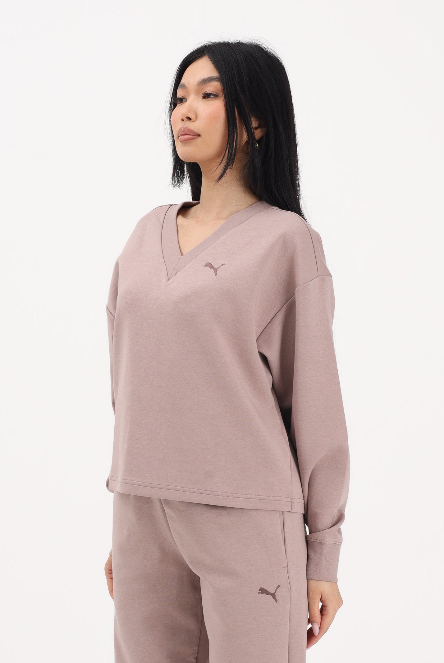 PUMA Felpa con scollo a V Essentials Elevated rosa da donna 691816 88 PUMA