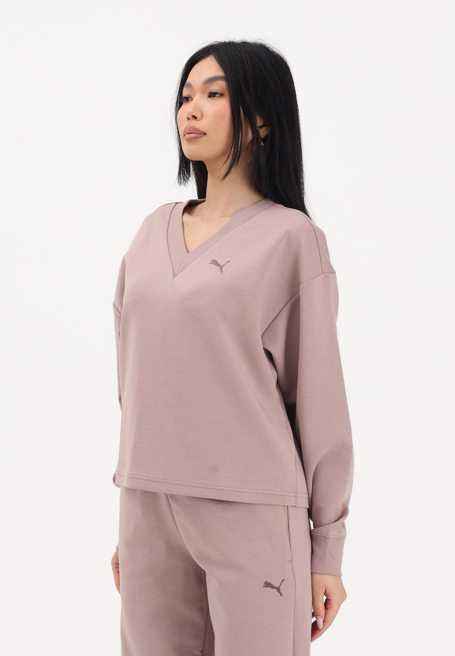 PUMA Felpa con scollo a V Essentials Elevated rosa da donna 691816 88 PUMA