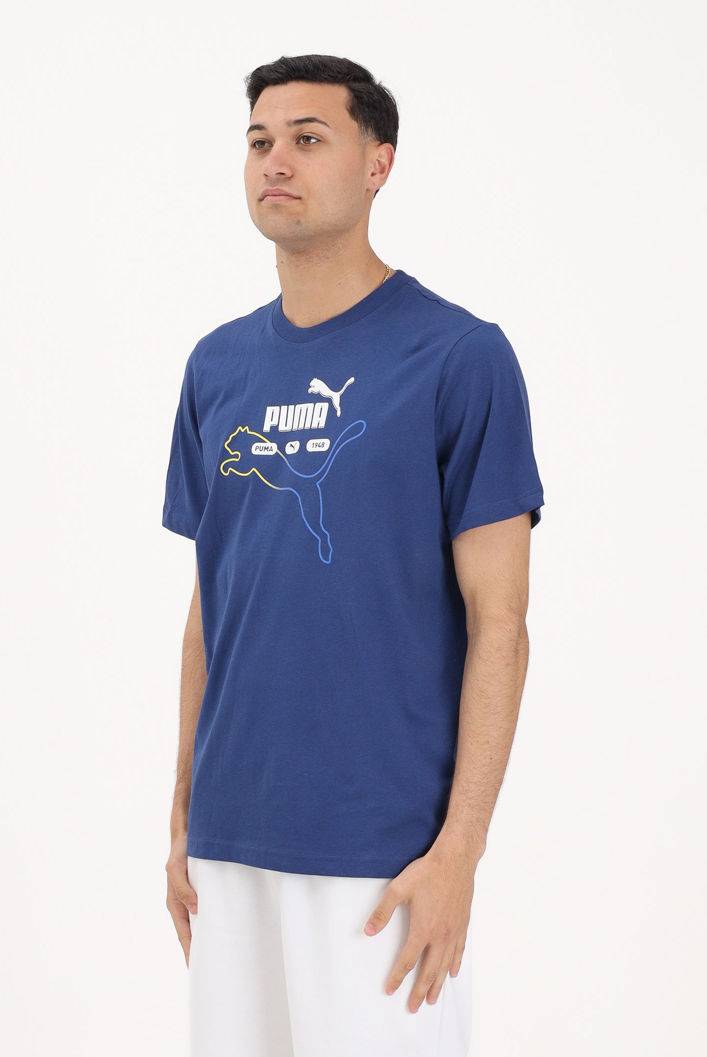 PUMA T-shirt a manica corta Graphic "Heritage Cat" blu da uomo 692031 49 PUMA