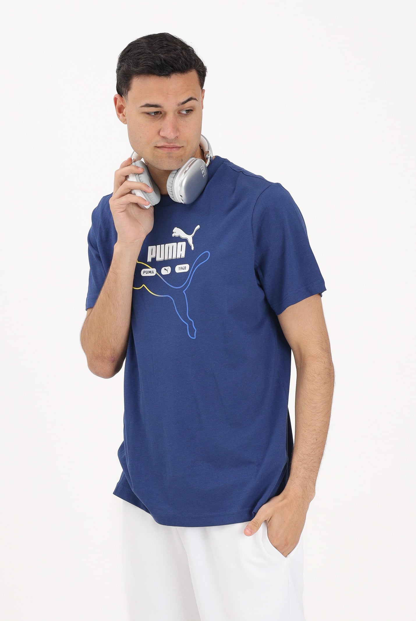 PUMA T-shirt a manica corta Graphic "Heritage Cat" blu da uomo 692031 49 PUMA