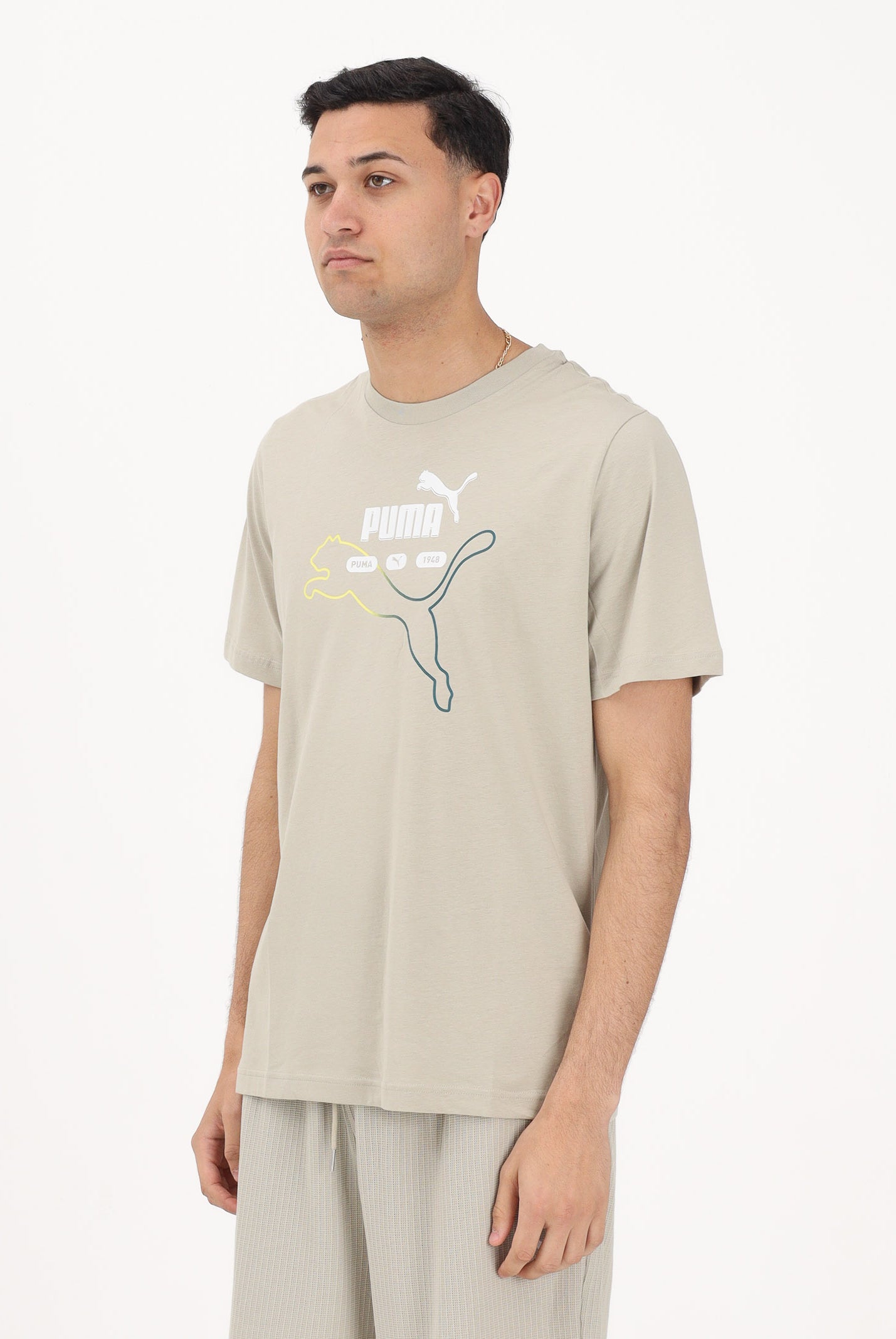 PUMA T-shirt a manica corta Graphic "Heritage Cat" beige da uomo 692031 61 PUMA