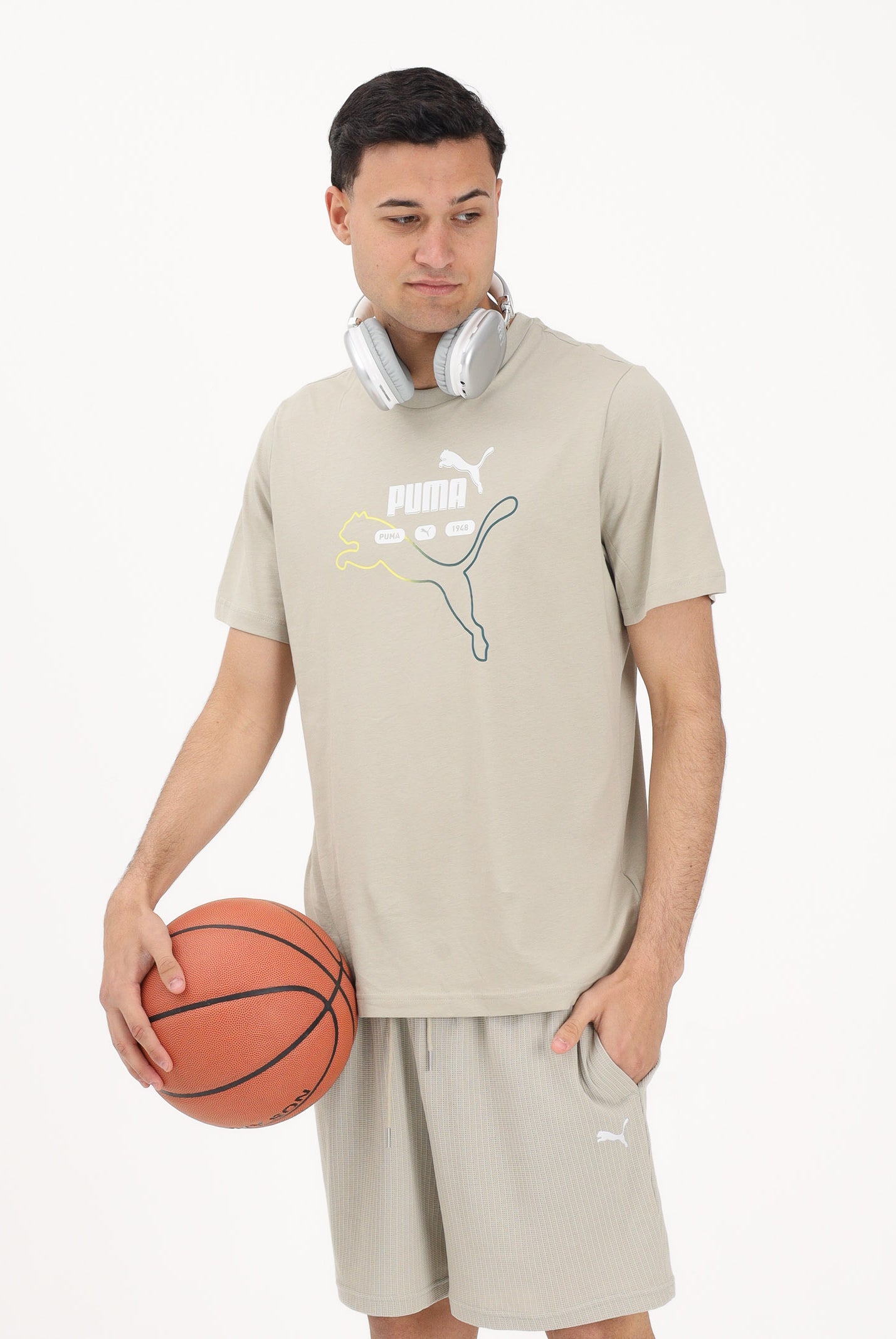 PUMA T-shirt a manica corta Graphic "Heritage Cat" beige da uomo 692031 61 PUMA