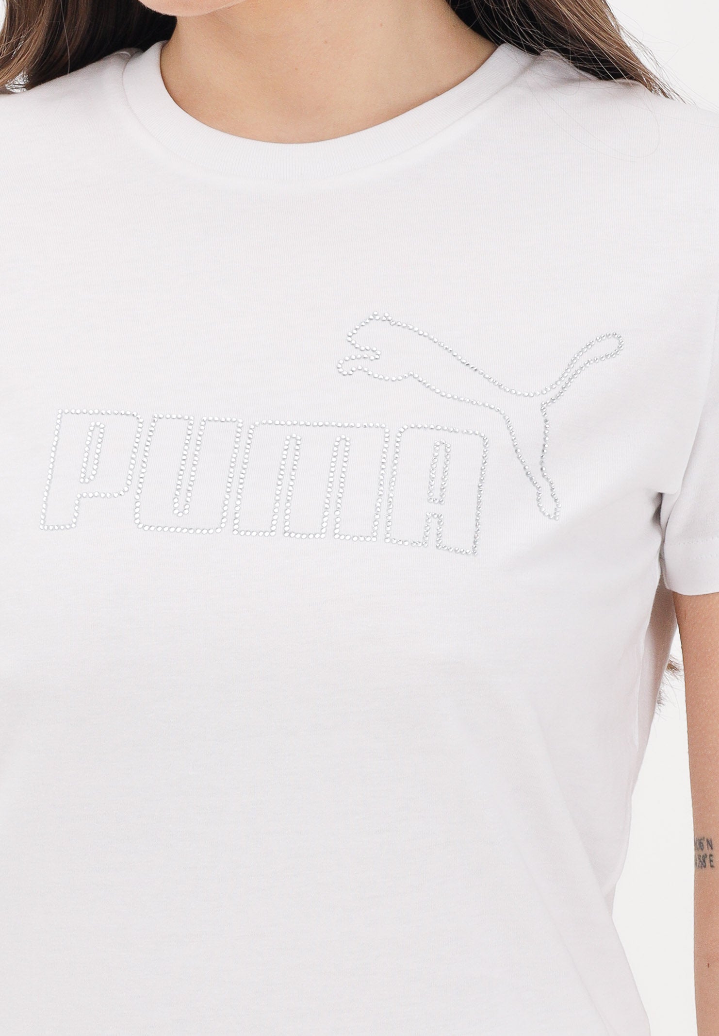PUMA T-shirt a manica corta ESS Rhinestone bianca da donna 693519 02 PUMA