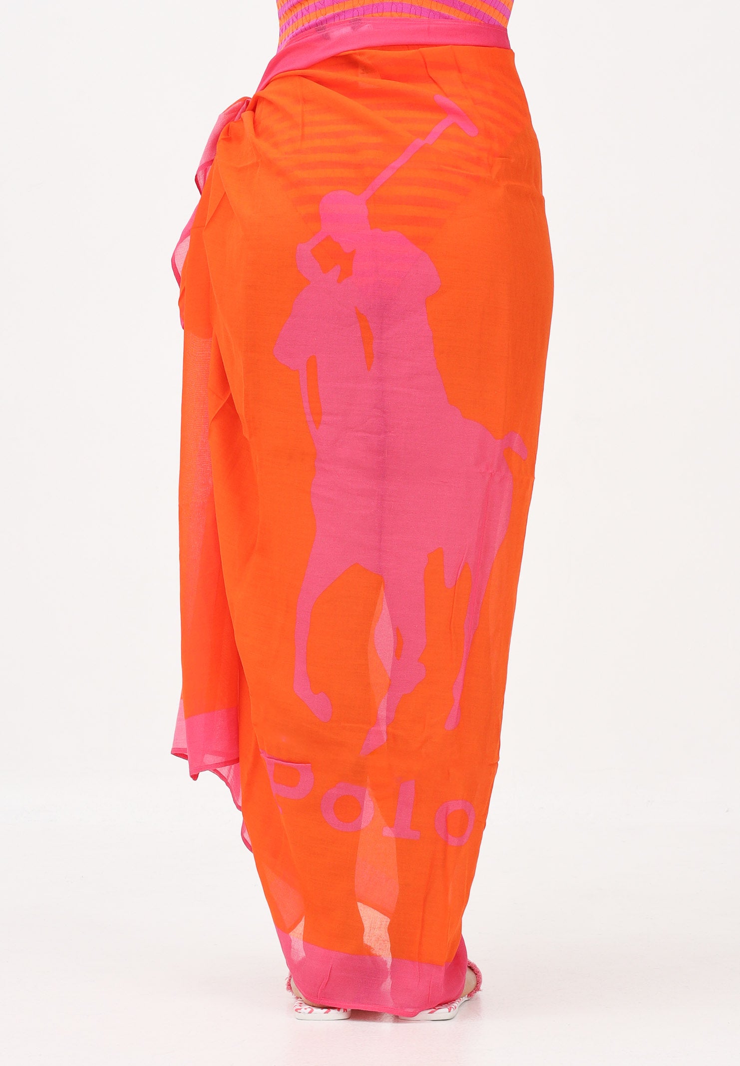 RALPH LAUREN Pareo arancione e fucsia da donna con stampa 21603385 OR RALPH LAUREN