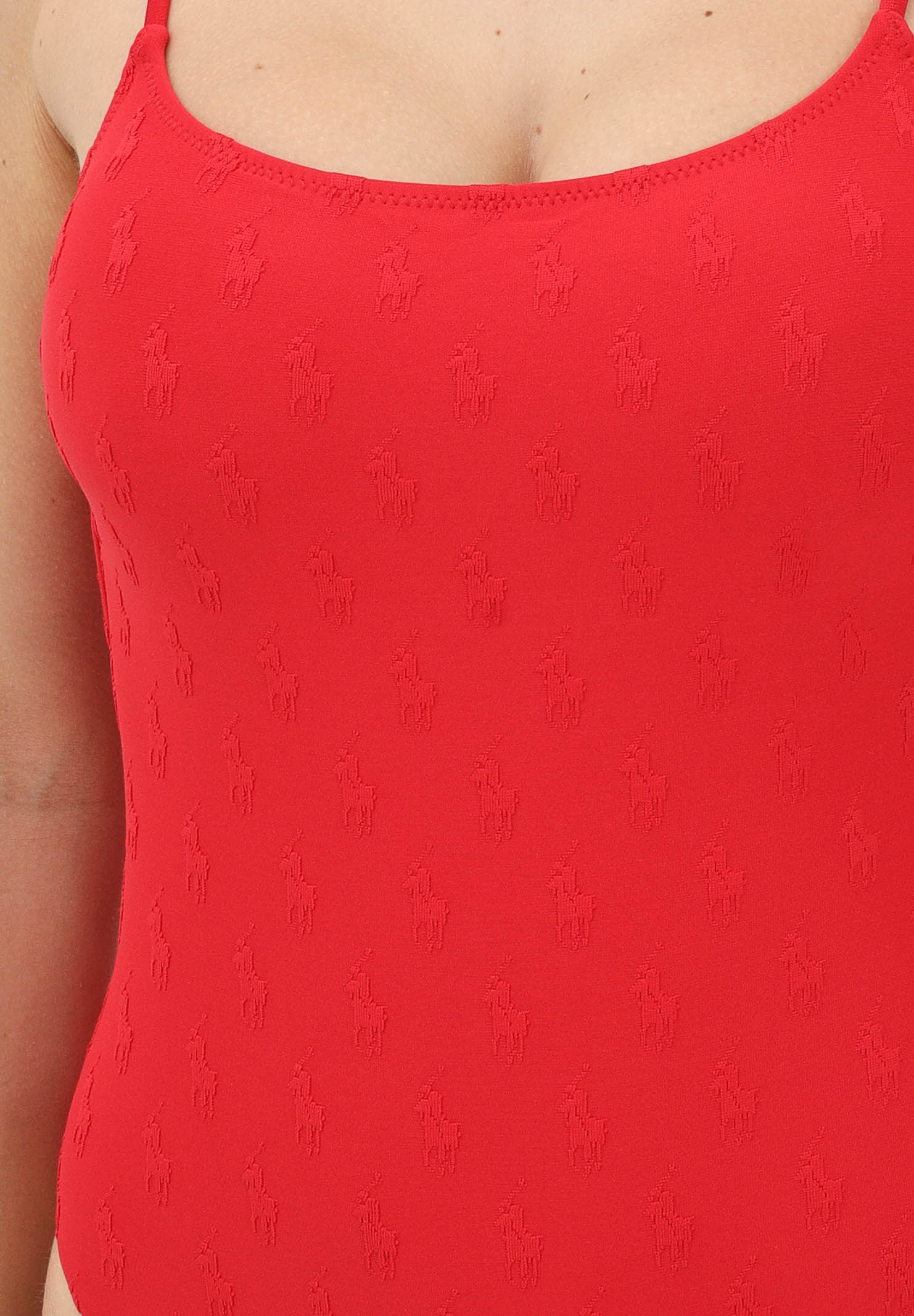 RALPH LAUREN Costume intero rosso da donna con logo all-over 21685304 RE RALPH LAUREN
