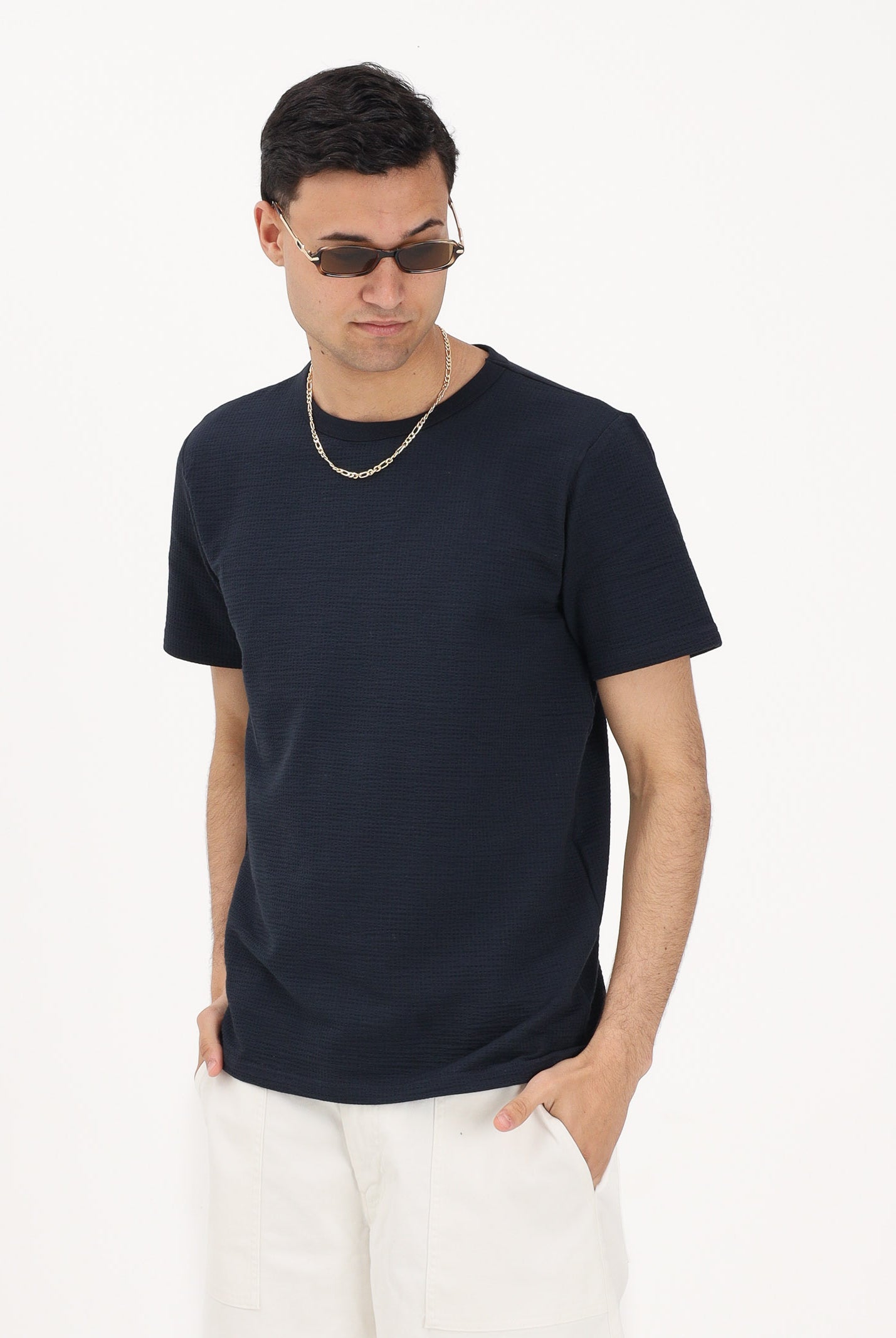 SELECTED HOMME T-shirt a manica corta blu da uomo con texture micro lavorata 16092769 SKCA SELECTED HOMME