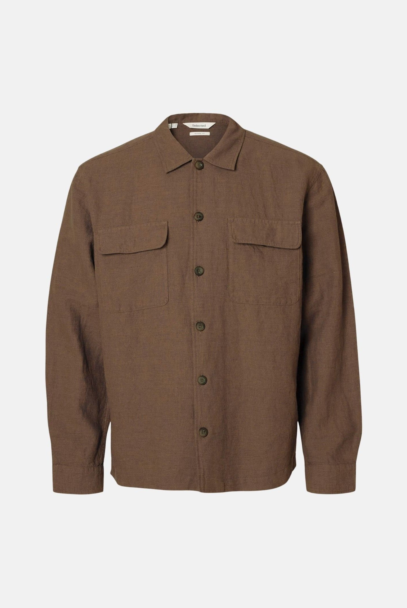 SELECTED HOMME Camicia LEROY Chocolate Marrone da uomo con tasche applicate sul petto. 16096369 CH SELECTED HOMME