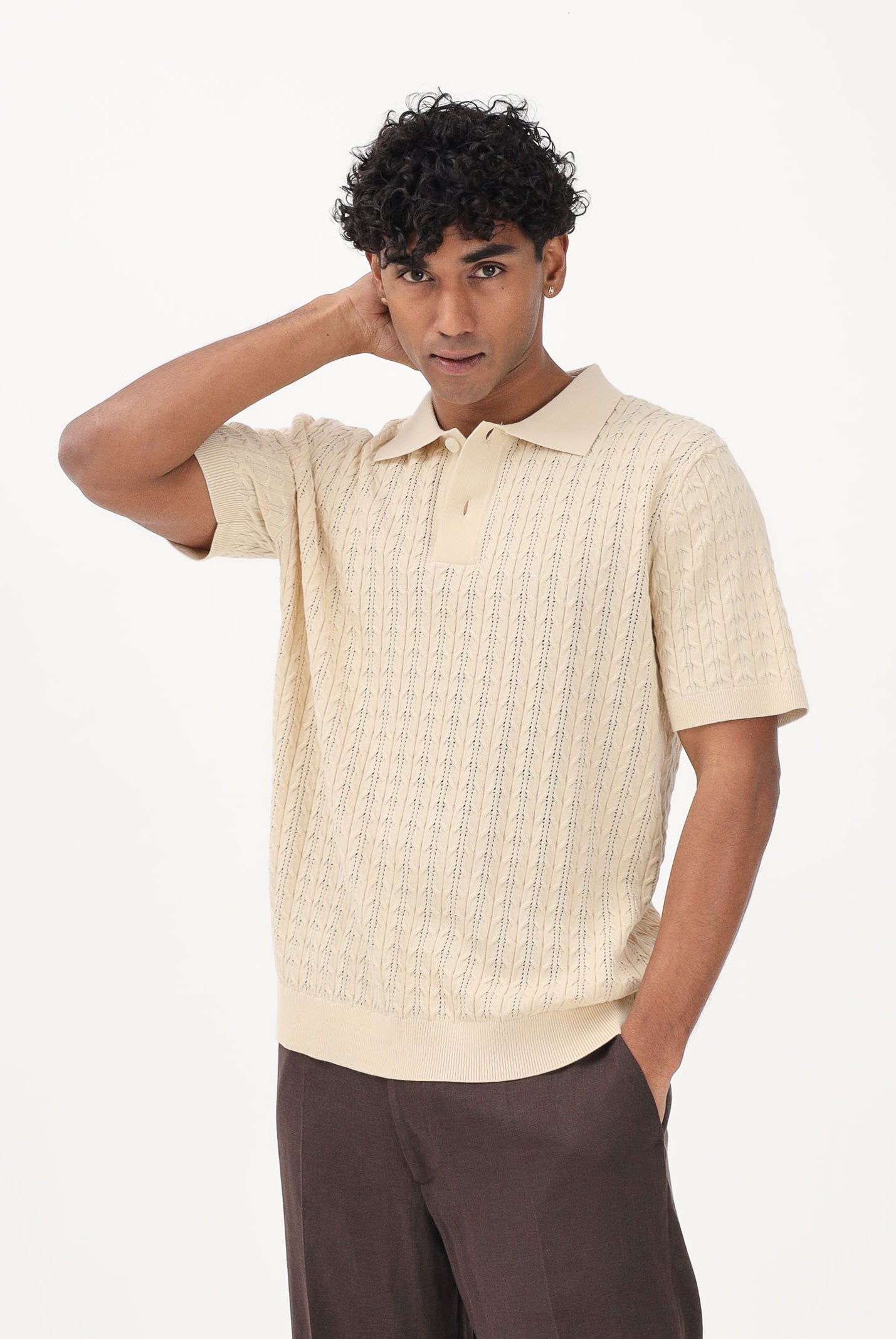 SELECTED HOMME Polo a manica corta in maglia beige chiaro da uomo 16100065 AN SELECTED HOMME
