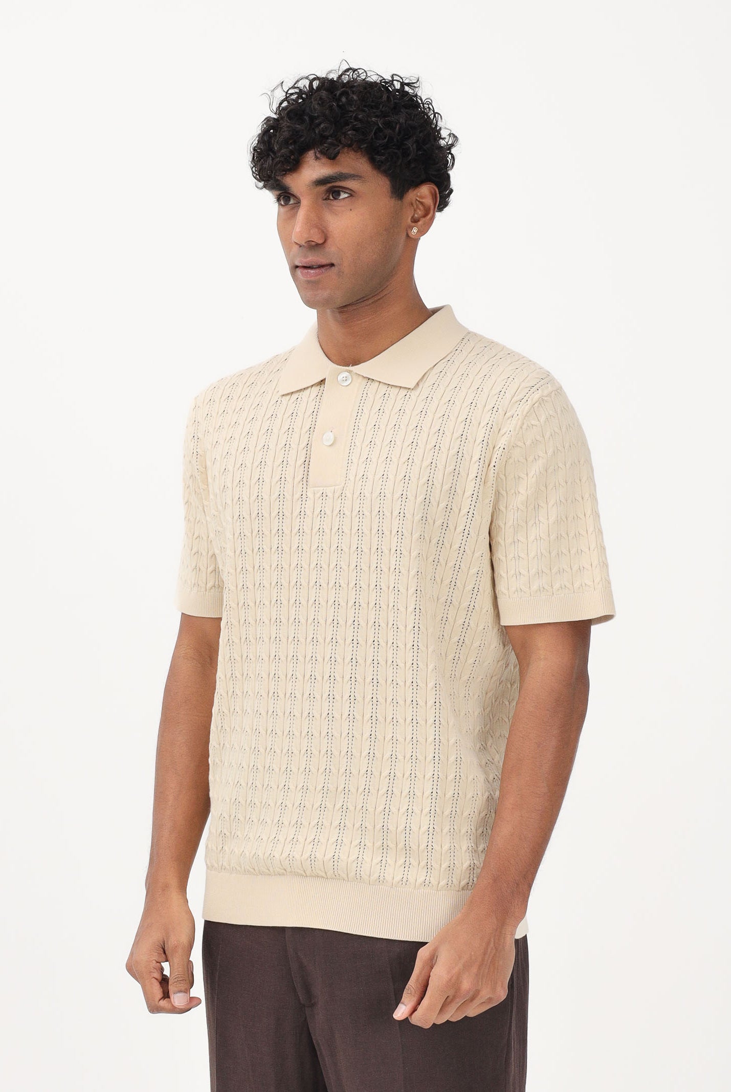 SELECTED HOMME Polo a manica corta in maglia beige chiaro da uomo 16100065 AN SELECTED HOMME