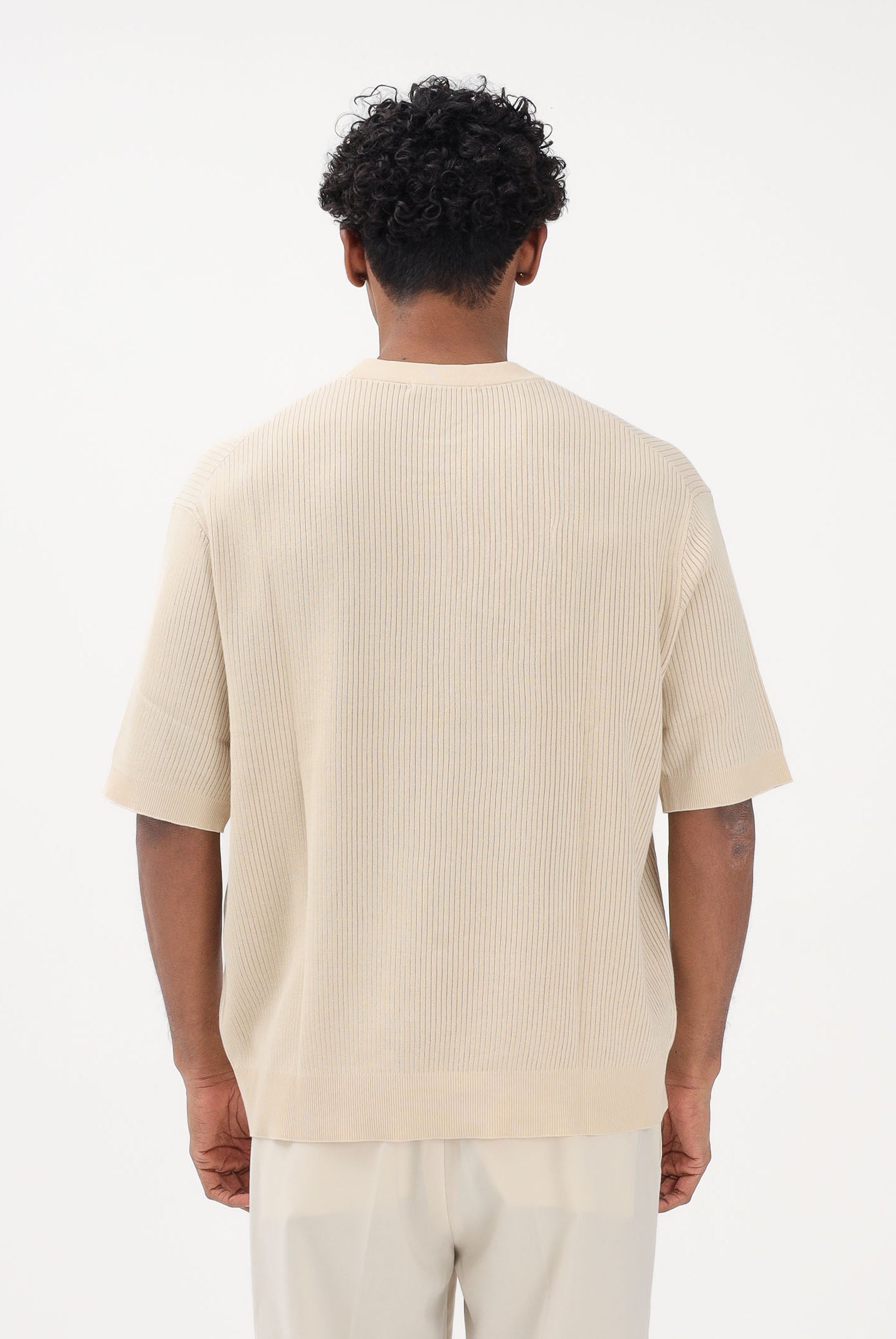 SELECTED HOMME Maglia a manica corta panna da uomo con lavorazione a costine 16100066 AN SELECTED HOMME