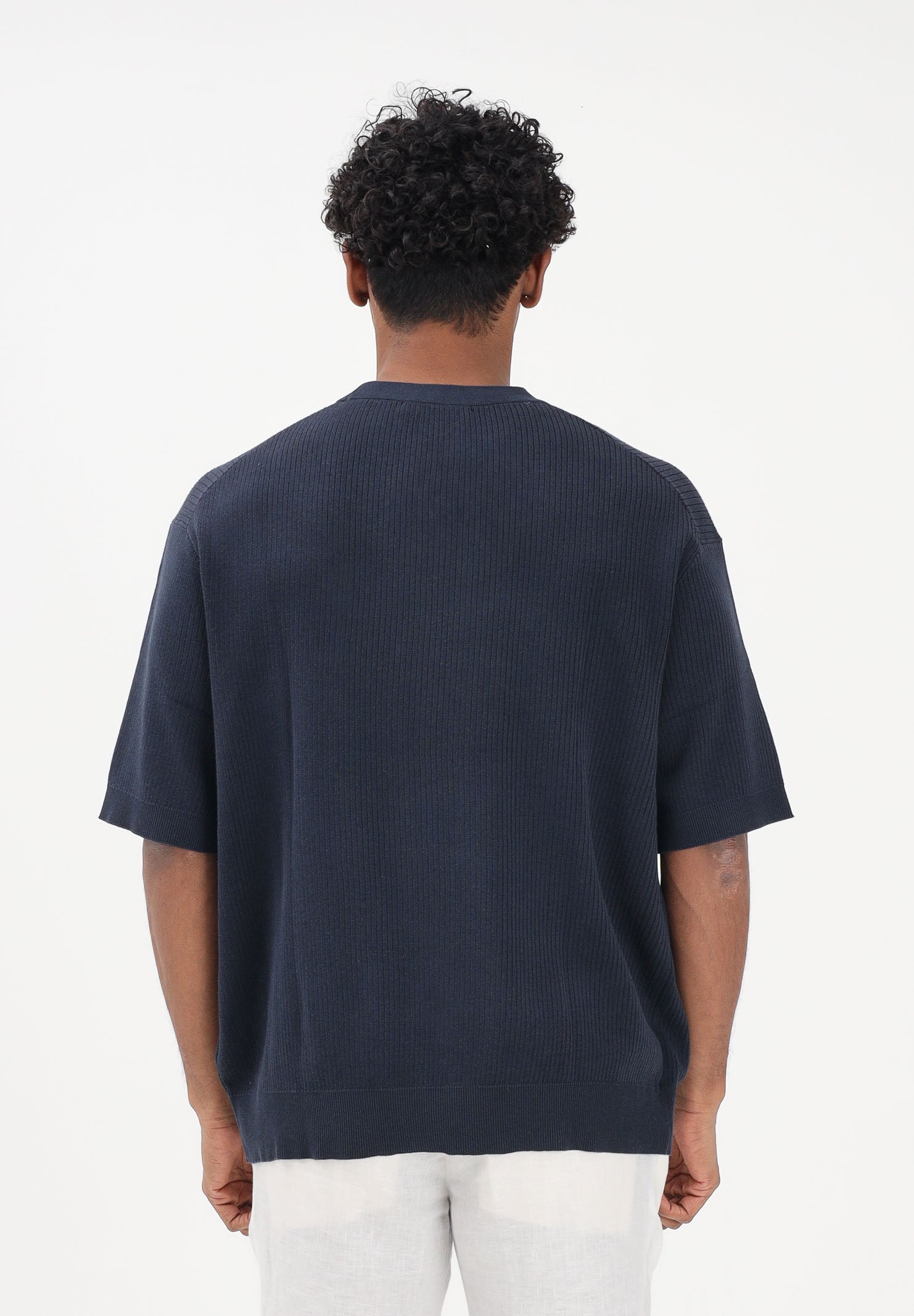 SELECTED HOMME Maglia a manica corta blu da uomo con lavorazione a costine 16100066 SKCA SELECTED HOMME