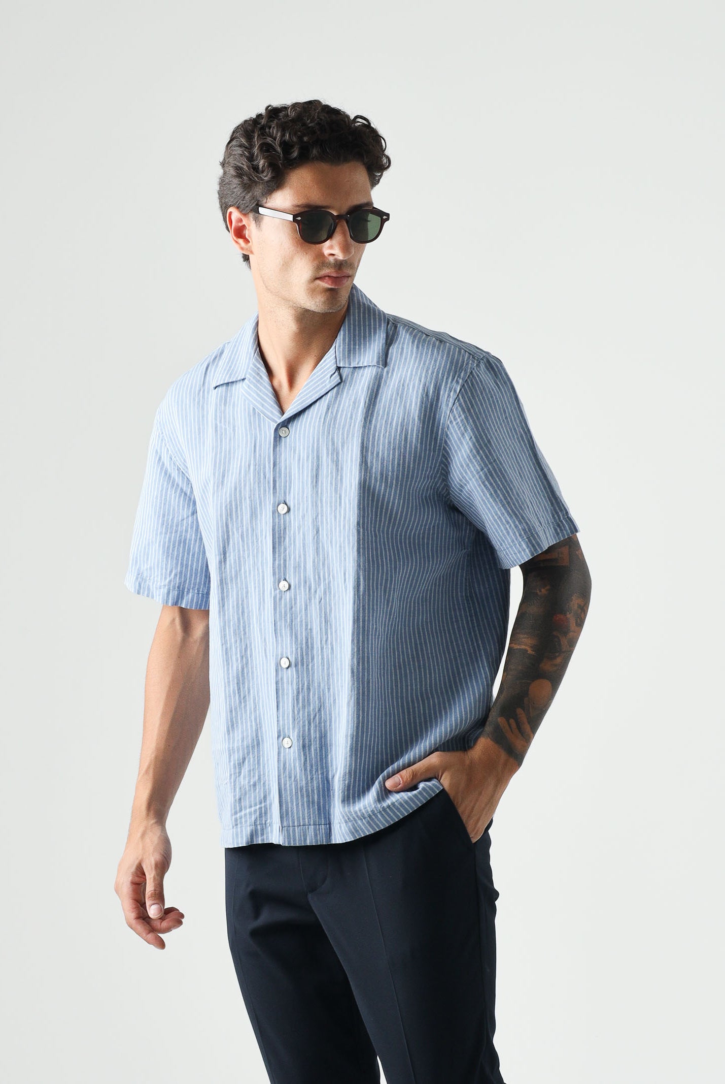 SELECTED HOMME Camicia SLHRLXCLAY LINENBLEND colore brand English-celeste da uom 16100085 EN SELECTED HOMME