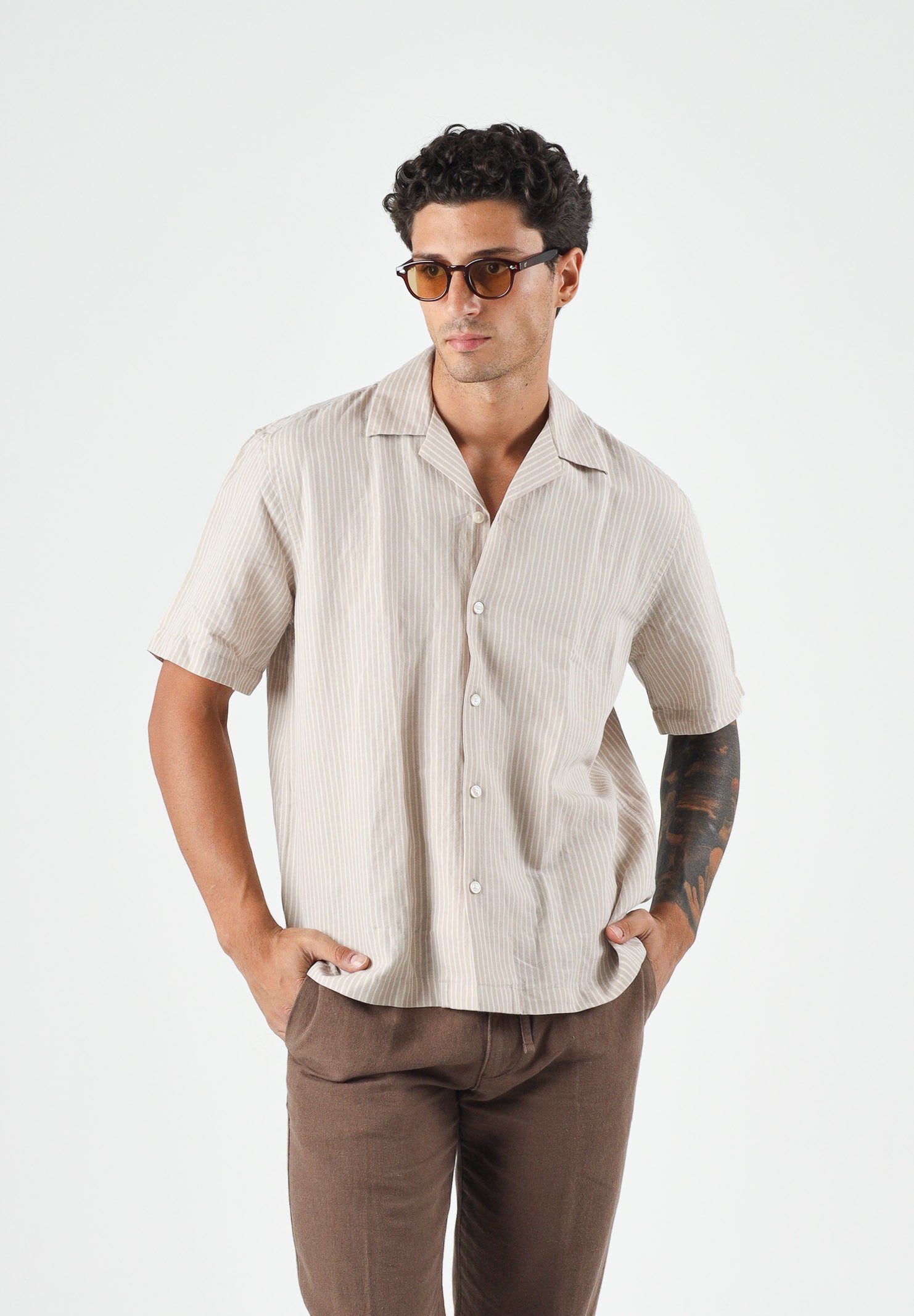 SELECTED HOMME Camicia SLHRLXCLAY LINEN BLEND beige da uomo 16100085 STEG SELECTED HOMME