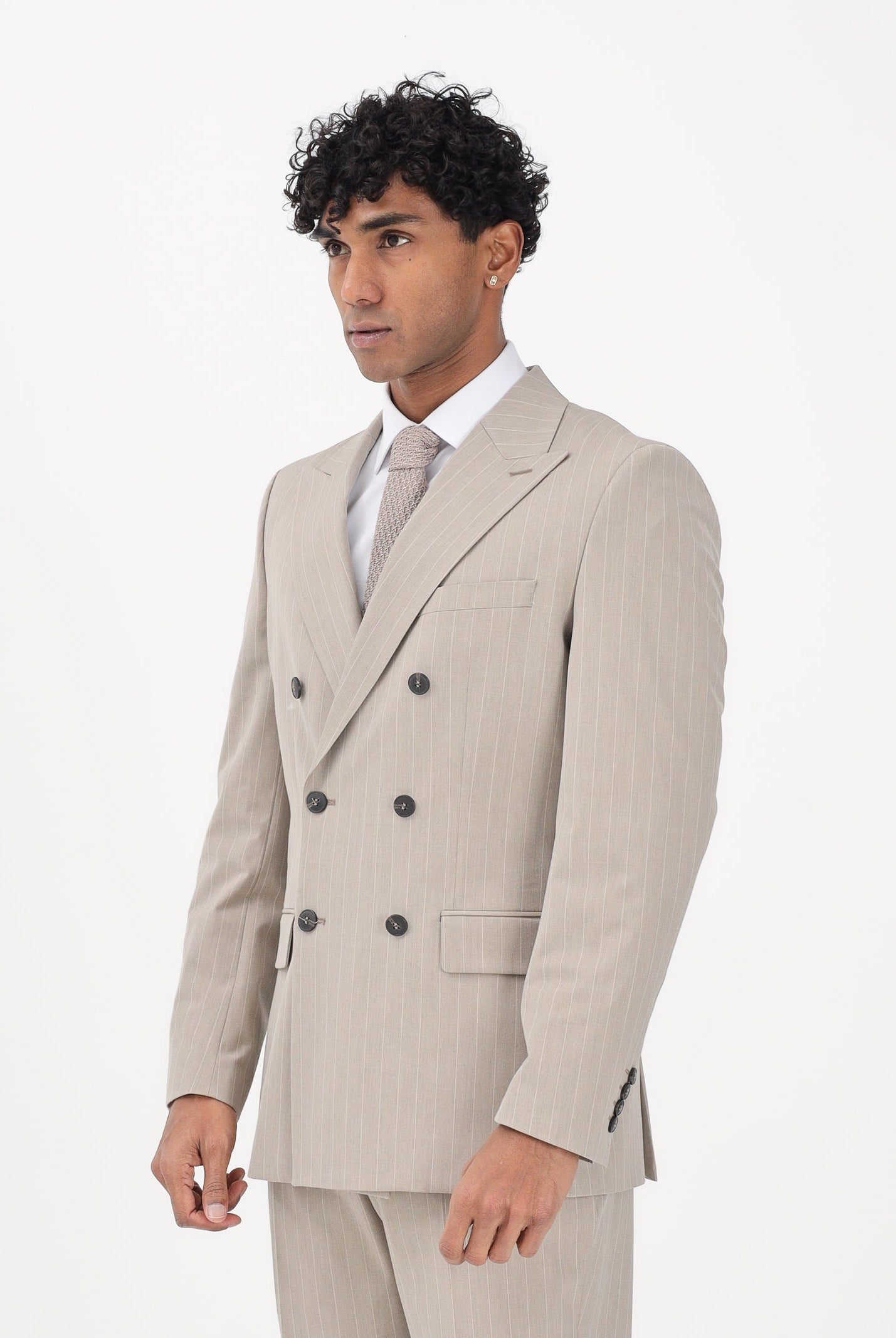 SELECTED HOMME Giacca doppiopetto beige da uomo con motivo gessato 16100151 SA SELECTED HOMME
