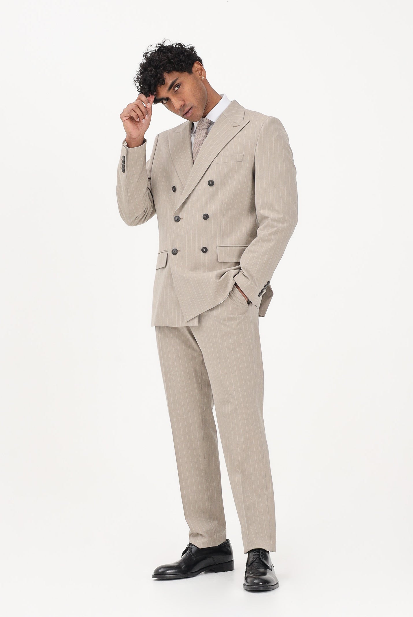 SELECTED HOMME Pantalone elegante beige da uomo con motivo gessato 16100152 SA SELECTED HOMME