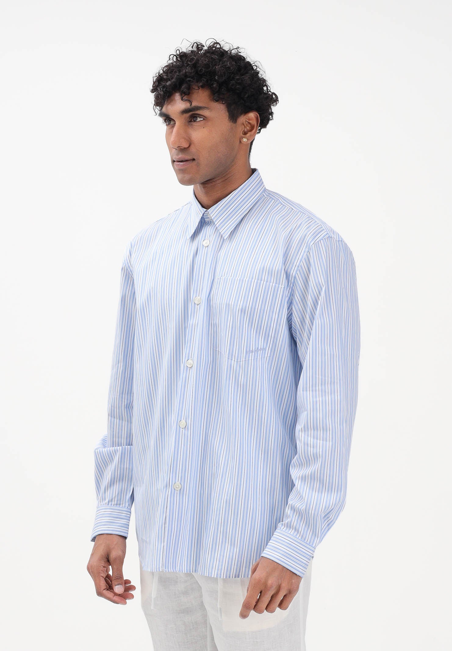 SELECTED HOMME Camicia a manica lunga celeste da uomo con motivo a righe 16100422 LIBL SELECTED HOMME