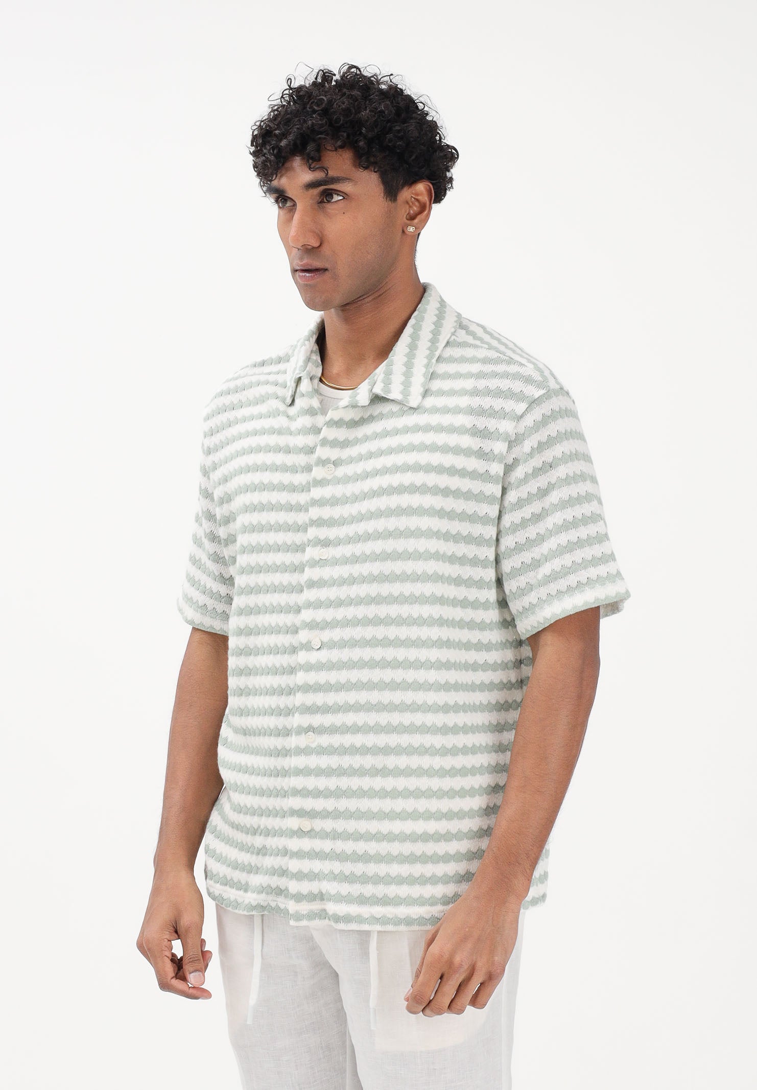 SELECTED HOMME Camicia a manica corta bianca e verde acqua da uomo con motivo a righe 16100463 AQGR SELECTED HOMME
