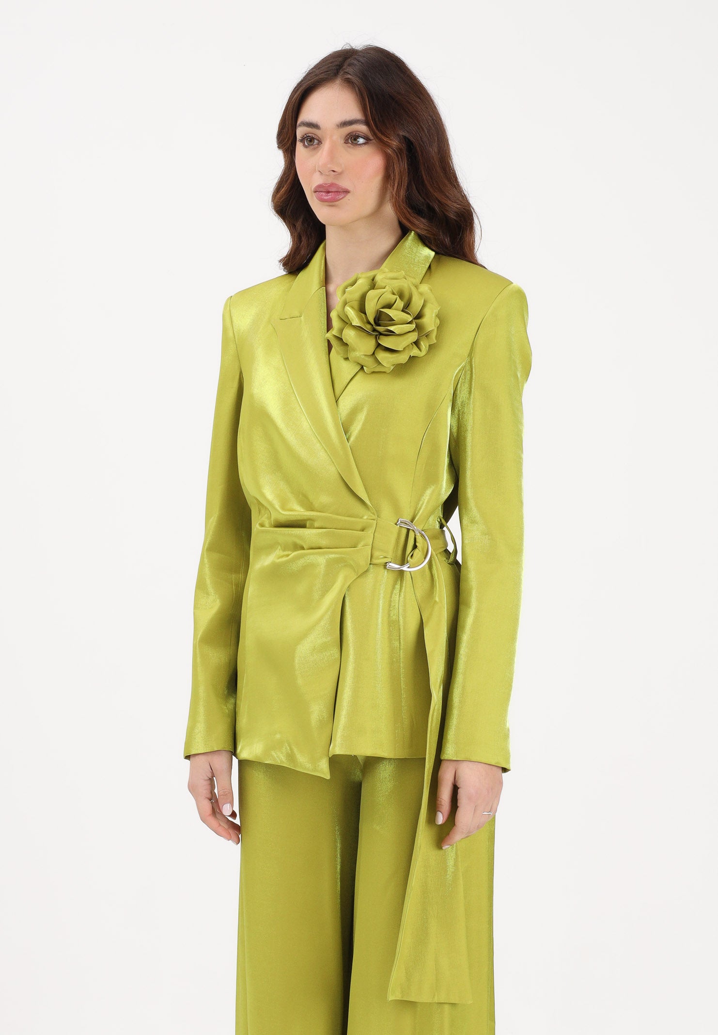 SHIT Giacca verde da donna con spilla fiore SH26007 AV SHIT