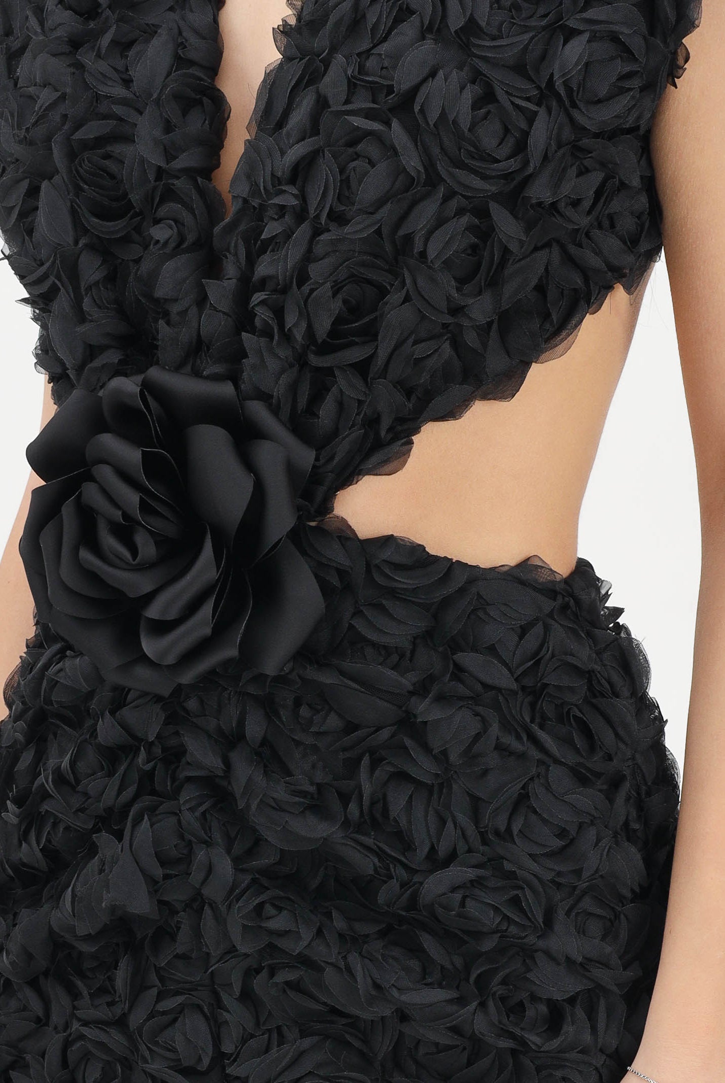 SHIT Abito lungo nero da donna con motivo di rosette in rilievo 3D SH26026 NE SHIT