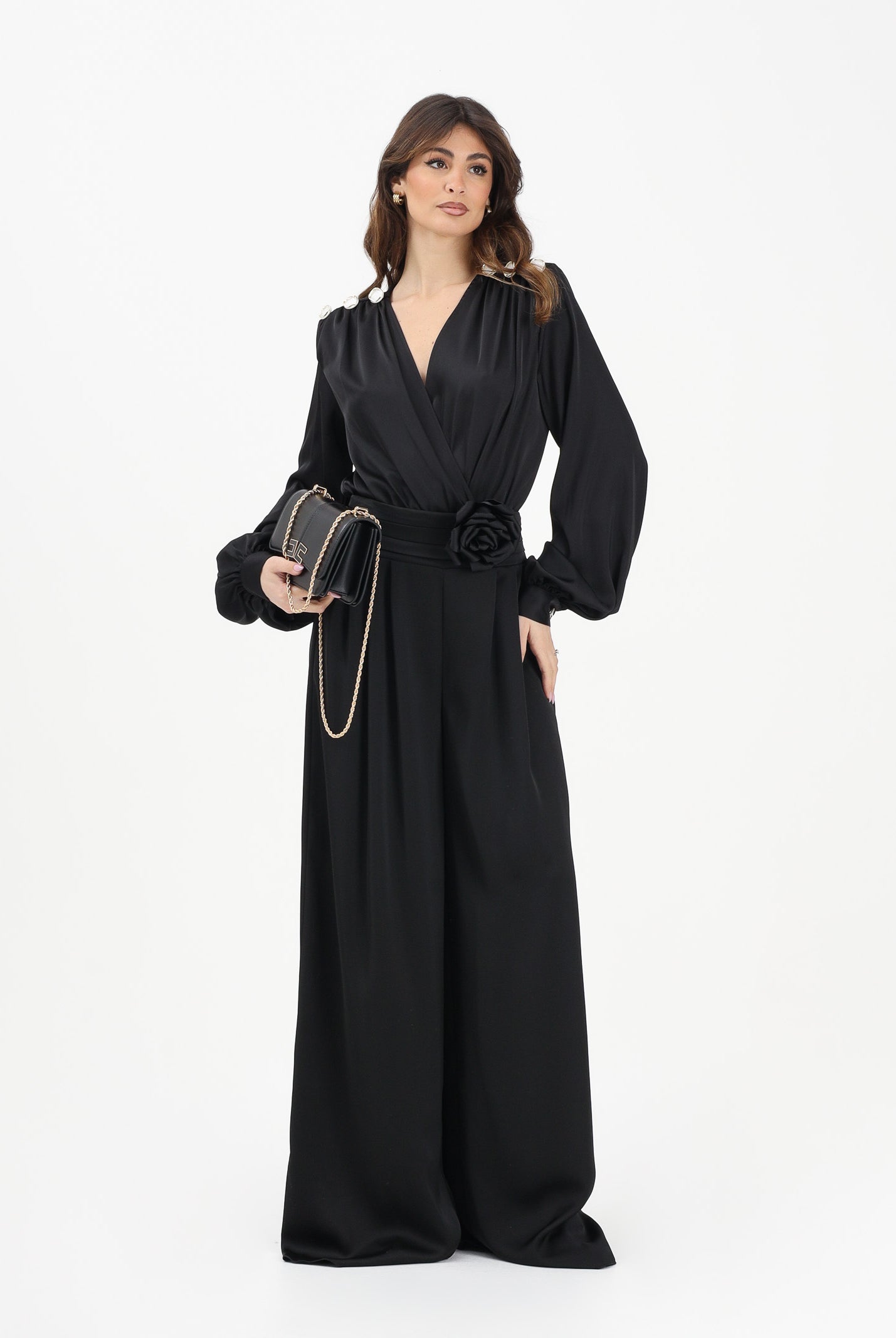SHIT Pantalone elegante a palazzo nero da donna SH26048 NE SHIT