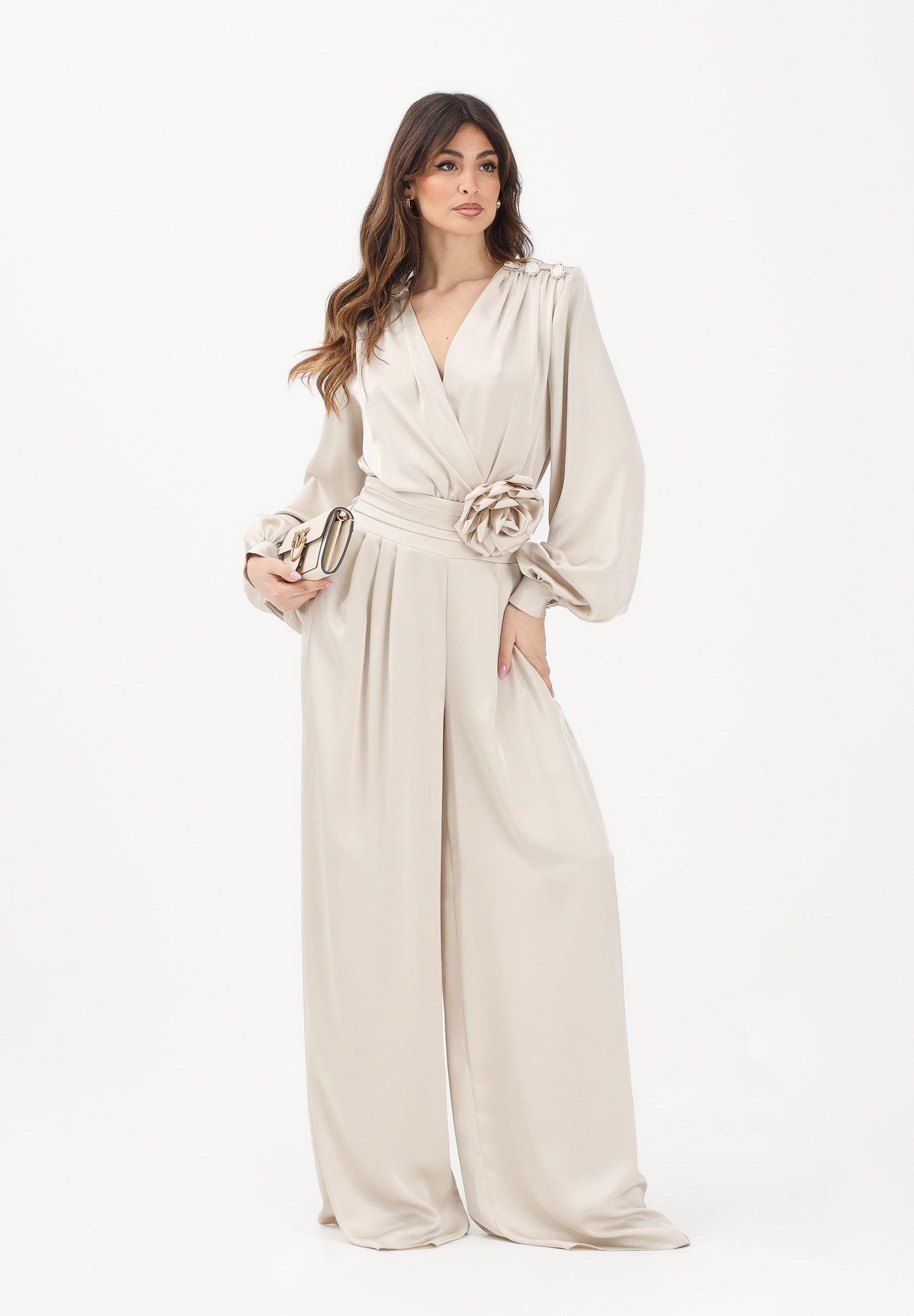 SHIT Pantalone elegante a palazzo color pietra da donna SH26048 PI SHIT