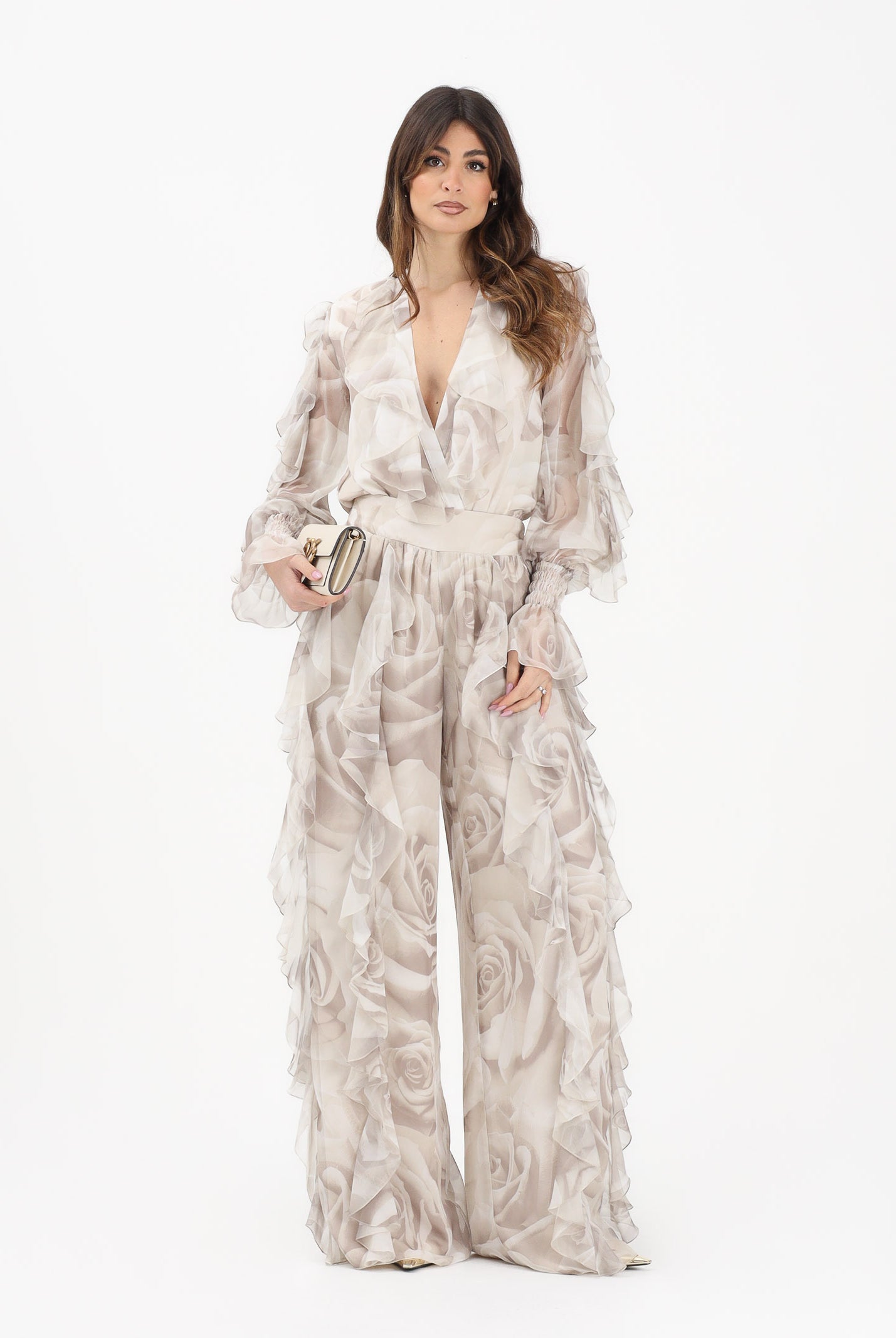 SHIT Pantalone elegante beige da donna con delicata stampa floreale SH26051 NURO SHIT