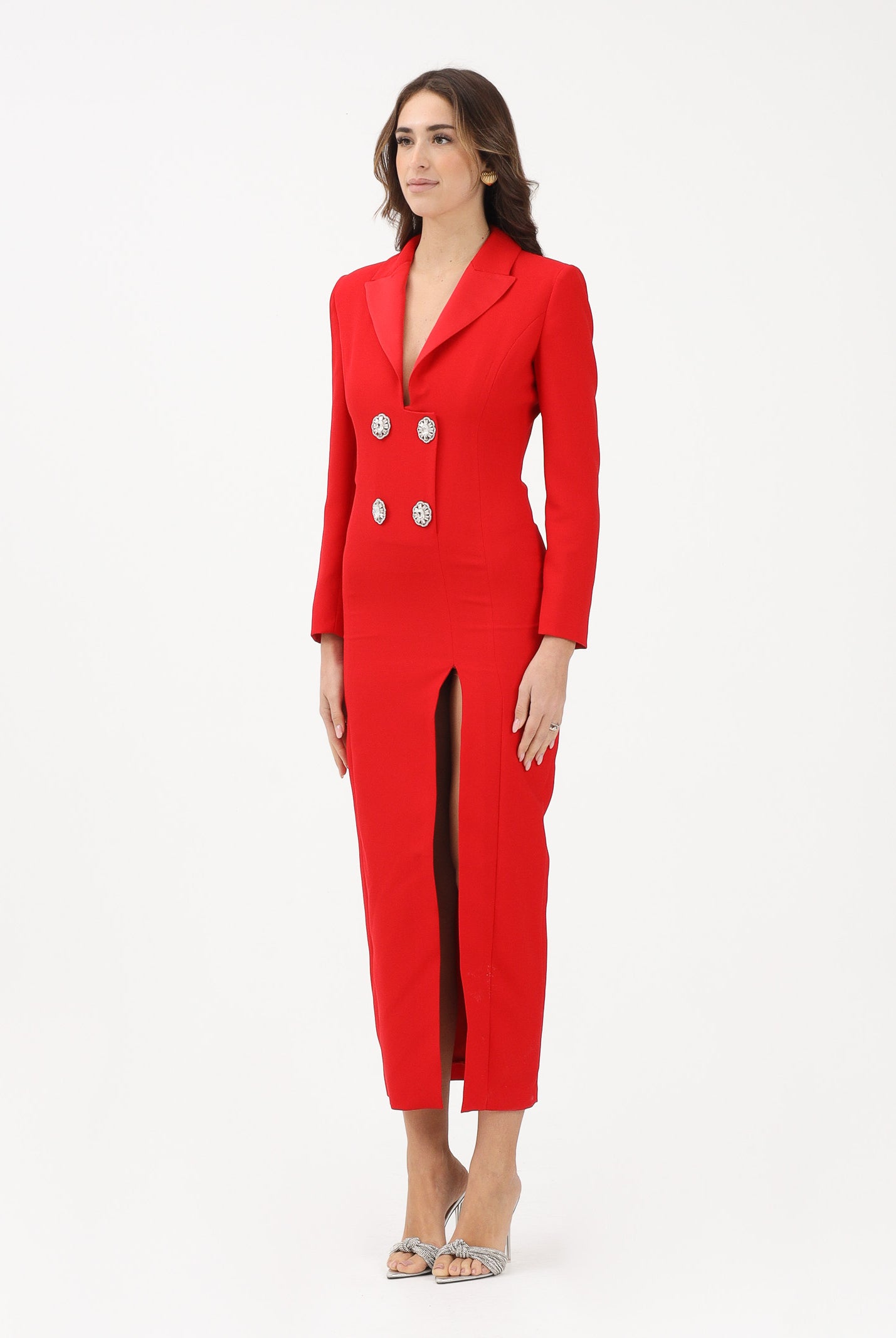 SIMONA CORSELLINI Abito lungo rosso da donna ispirato al classico blazer A25CEAB10701-C00161 V0606 SIMONA CORSELLINI