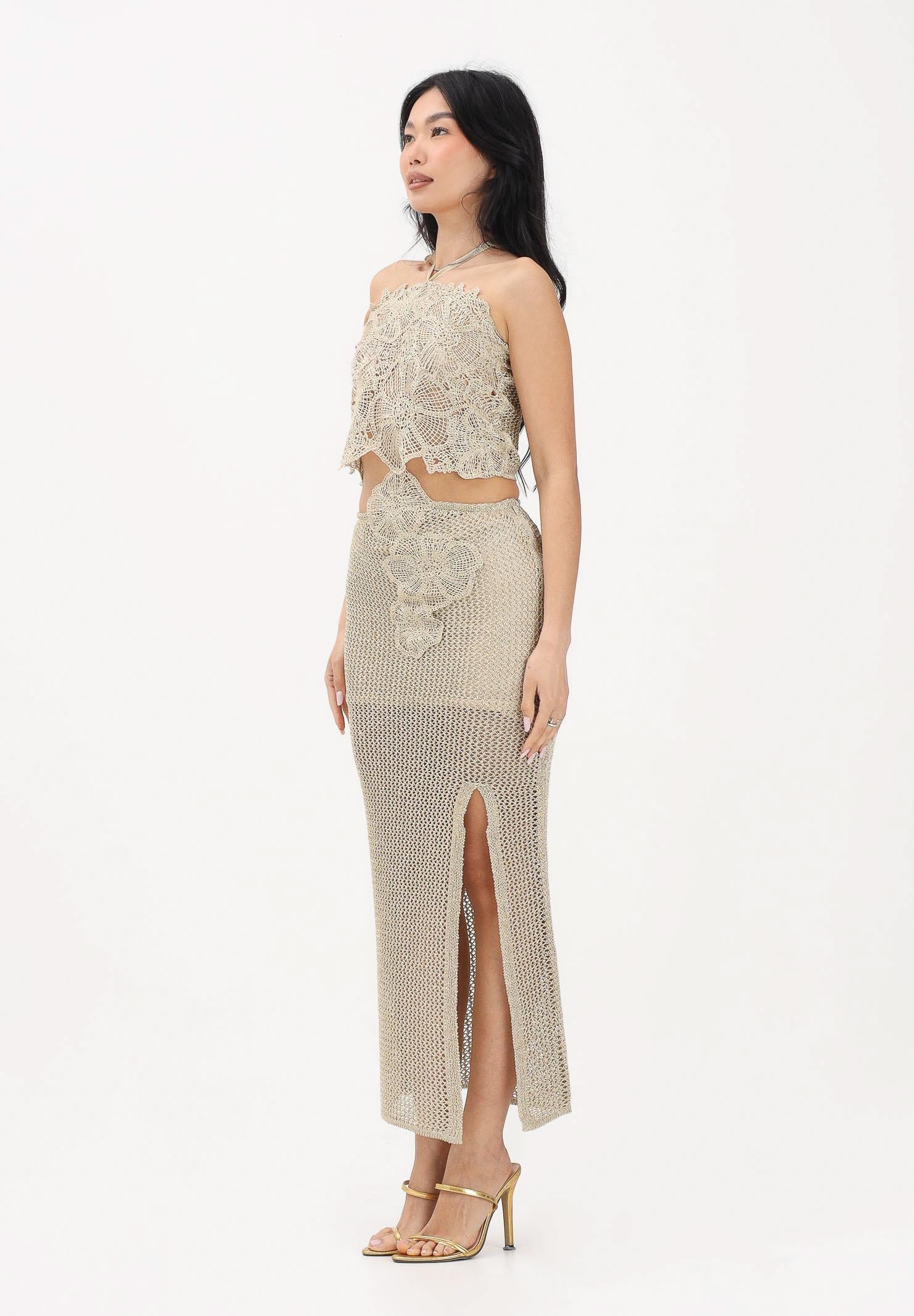 SIMONA CORSELLINI Abito midi oro da donna in maglia crochet lavorata P26CEABO5301 V0118 SIMONA CORSELLINI