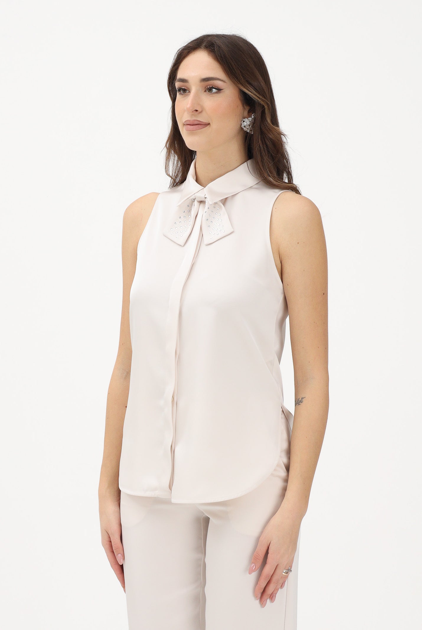 SIMONA CORSELLINI Camicia smanicata avorio da donna con papillon in strass P26CECA10101 V0359 SIMONA CORSELLINI