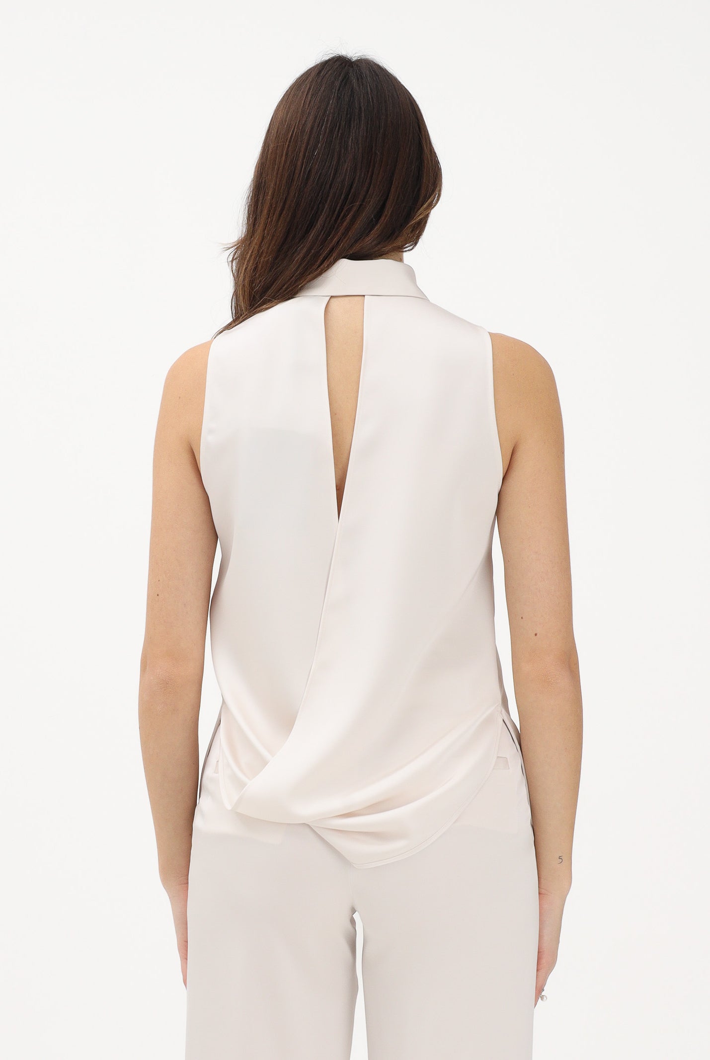 SIMONA CORSELLINI Camicia smanicata avorio da donna con papillon in strass P26CECA10101 V0359 SIMONA CORSELLINI