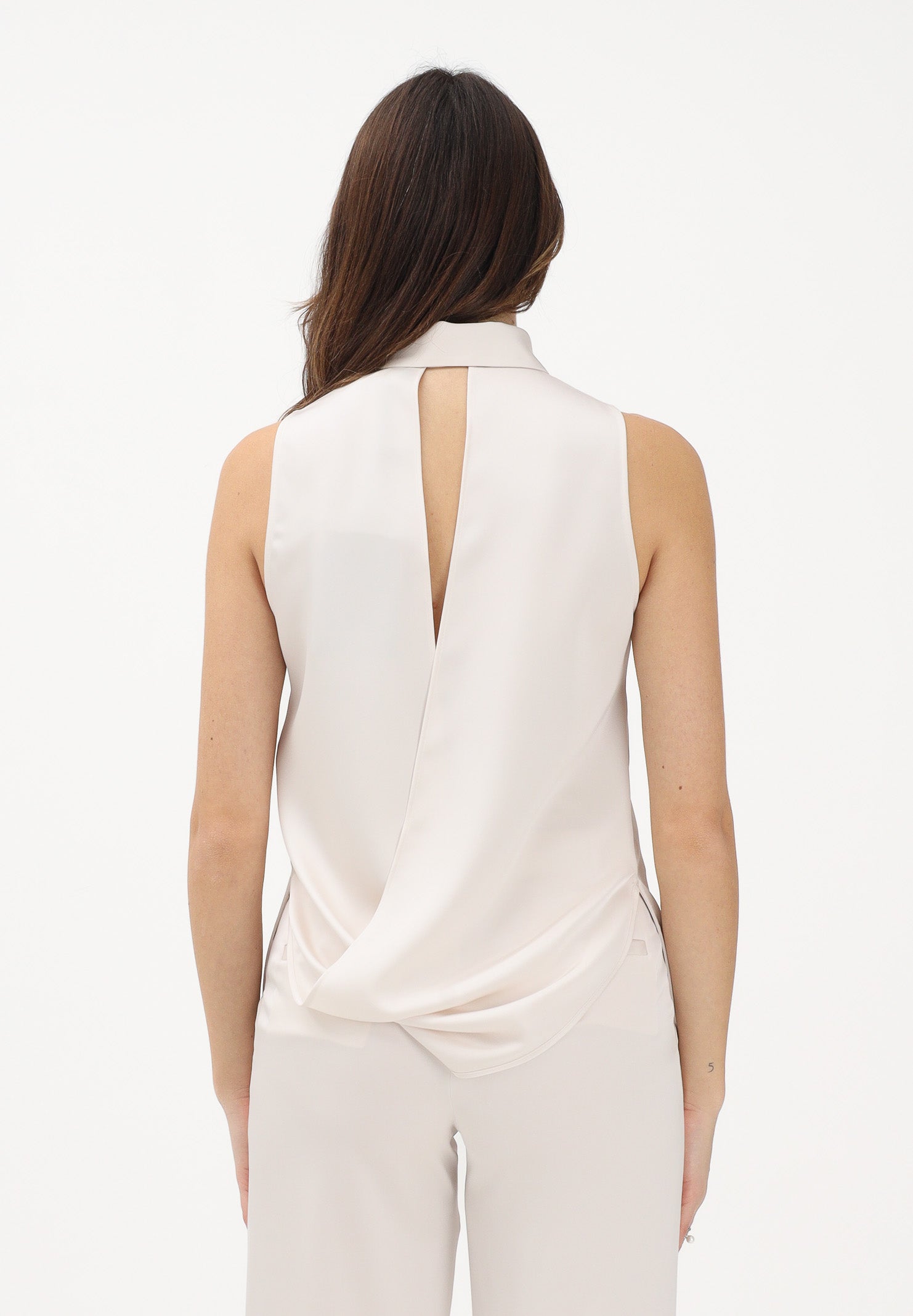 SIMONA CORSELLINI Camicia smanicata avorio da donna con papillon in strass P26CECA10101 V0359 SIMONA CORSELLINI