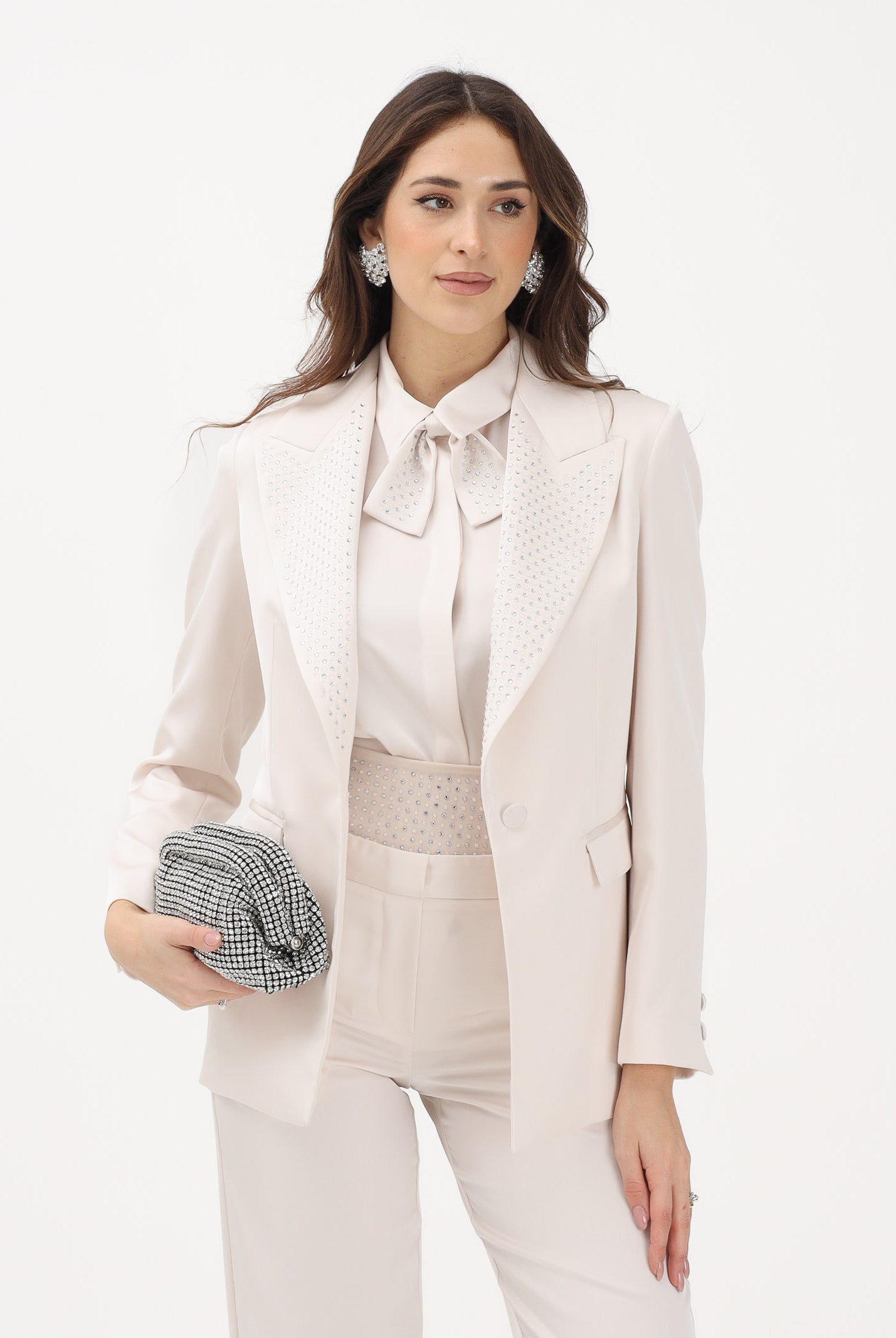 SIMONA CORSELLINI Giacca monopetto avorio da donna con strass P26CEGI10301 V0359 SIMONA CORSELLINI