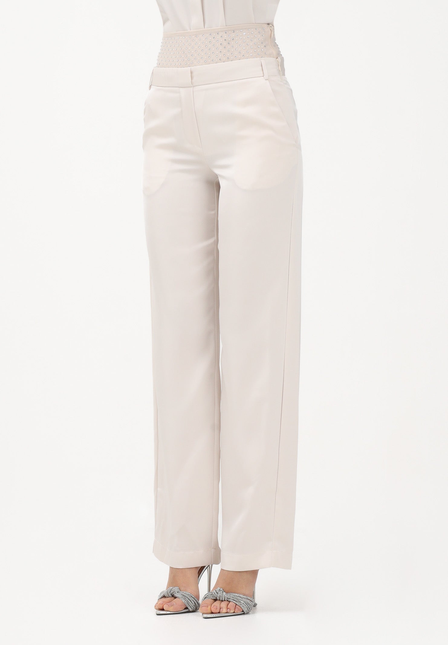 SIMONA CORSELLINI Pantalone elegante avorio da donna con fascione in strass P26CEPA10201 V0359 SIMONA CORSELLINI