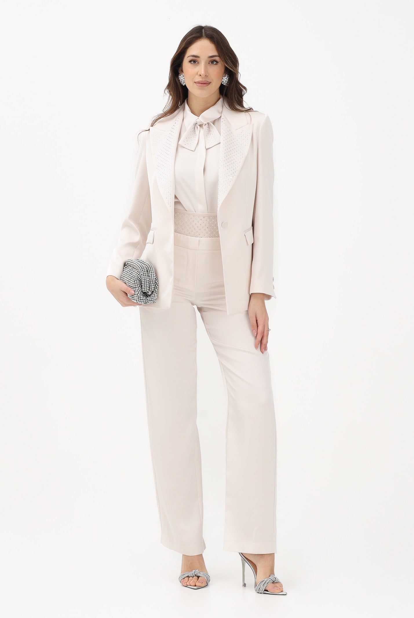SIMONA CORSELLINI Pantalone elegante avorio da donna con fascione in strass P26CEPA10201 V0359 SIMONA CORSELLINI