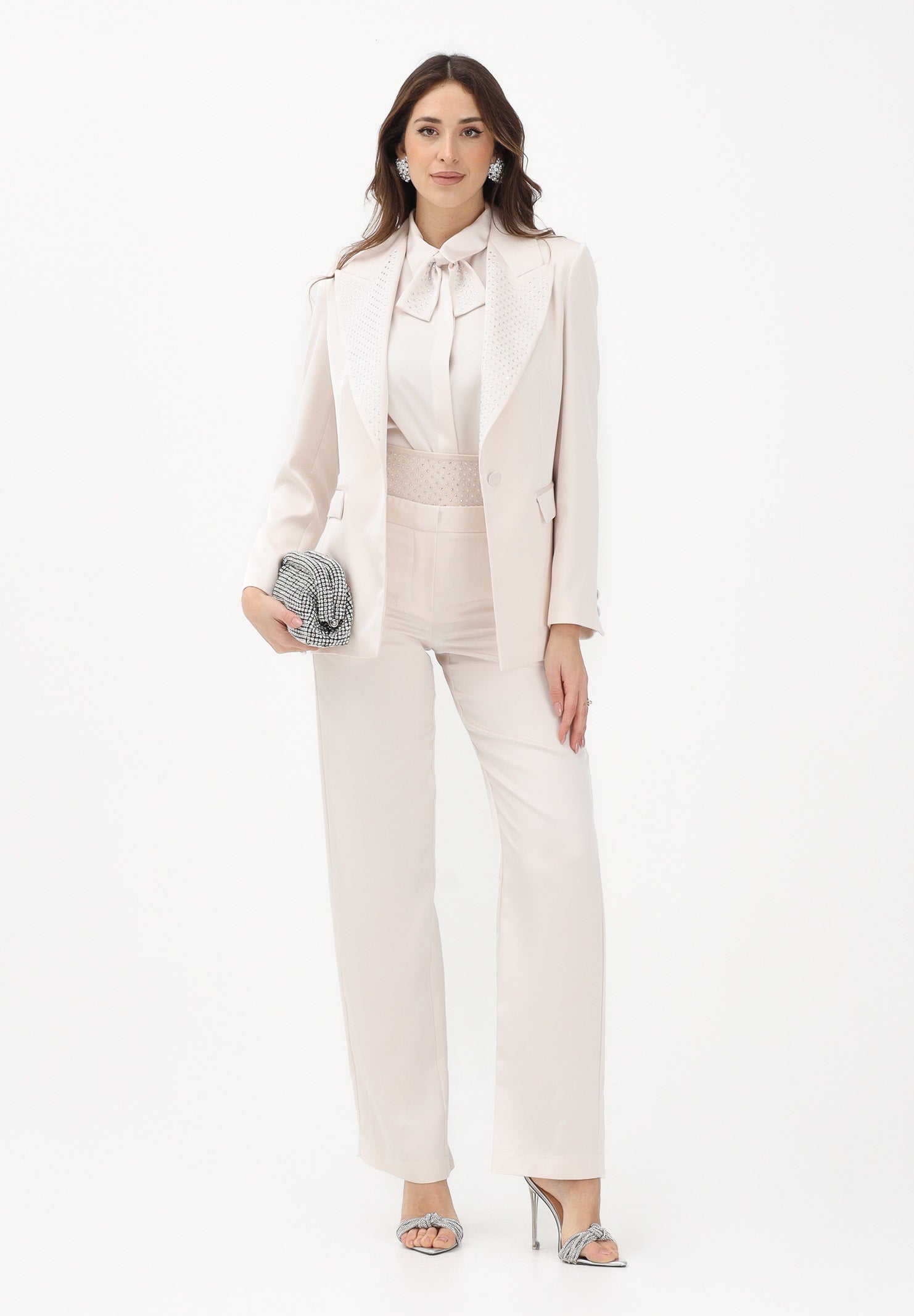 SIMONA CORSELLINI Pantalone elegante avorio da donna con fascione in strass P26CEPA10201 V0359 SIMONA CORSELLINI