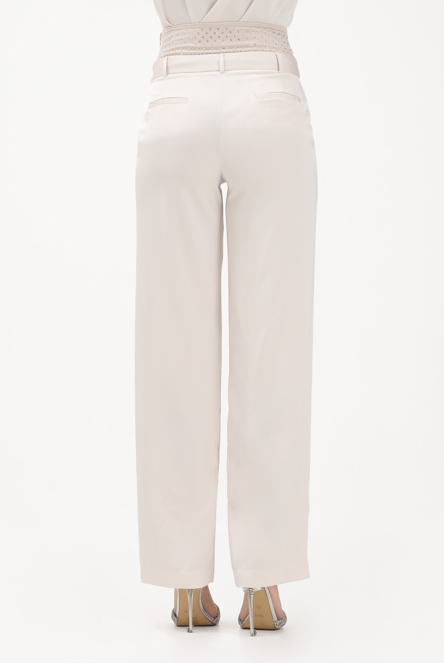 SIMONA CORSELLINI Pantalone elegante avorio da donna con fascione in strass P26CEPA10201 V0359 SIMONA CORSELLINI