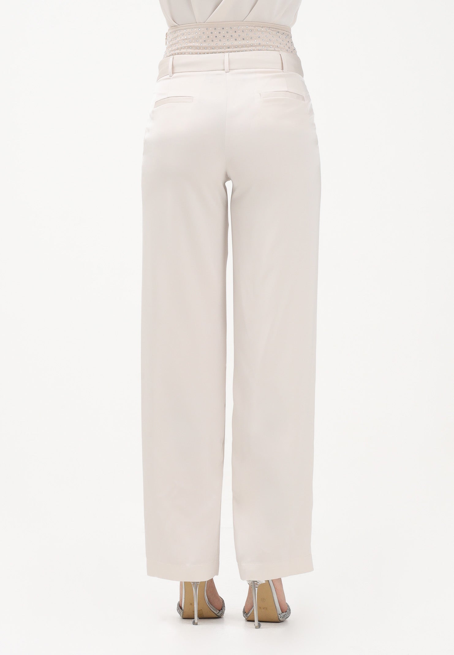 SIMONA CORSELLINI Pantalone elegante avorio da donna con fascione in strass P26CEPA10201 V0359 SIMONA CORSELLINI