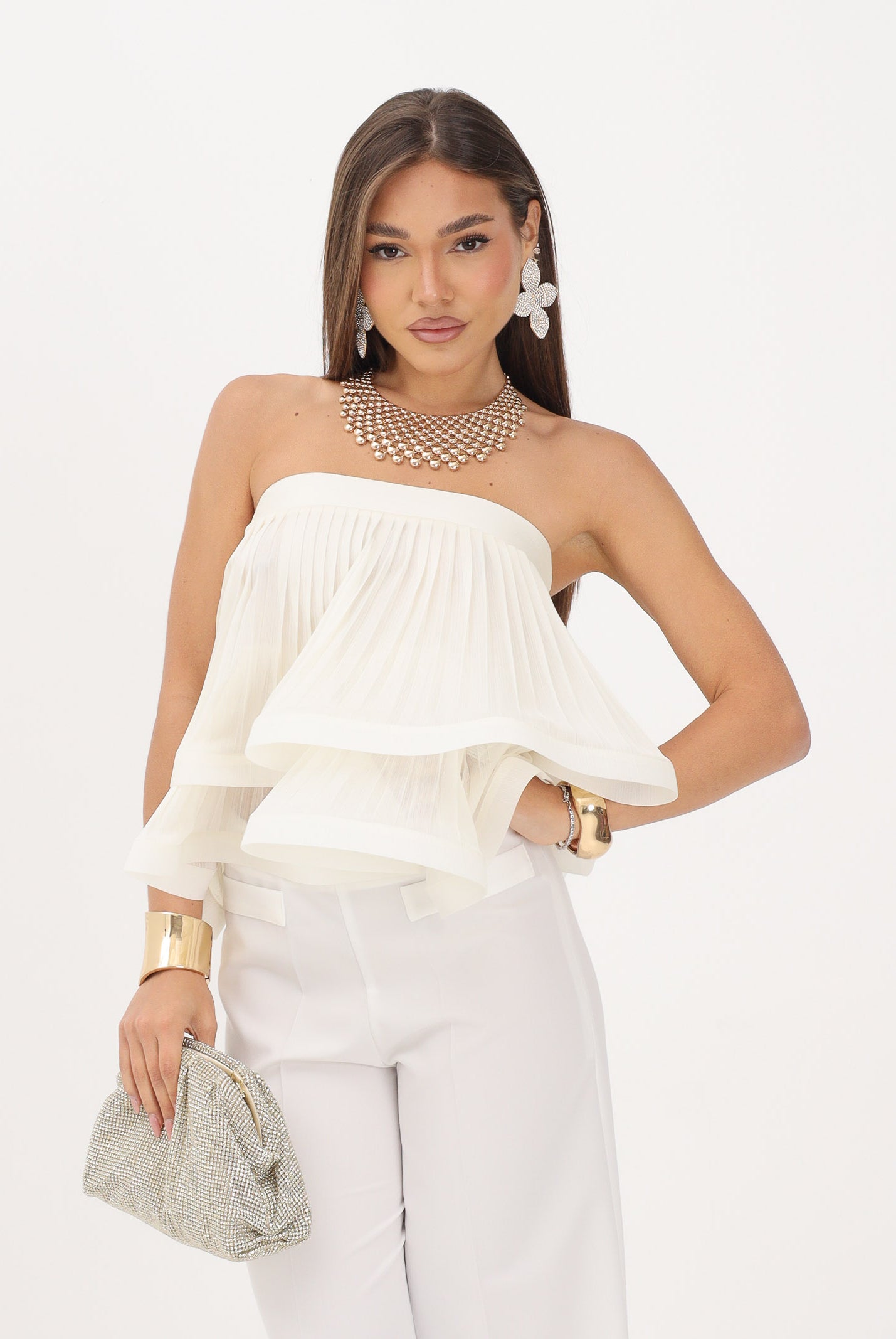 SIMONA CORSELLINI top elegante Crema bianco donna. P26CETO12001 V0359 SIMONA CORSELLINI